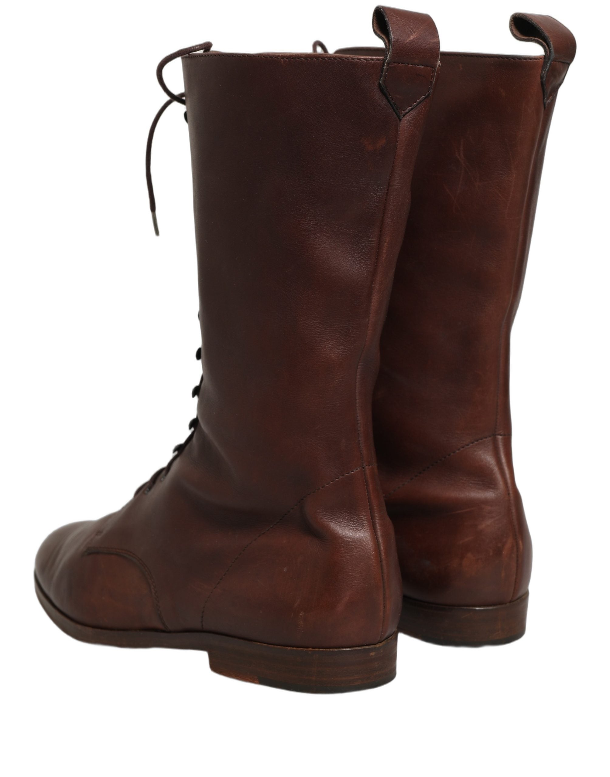 Dolce & Gabbana Brown Leather Lace Up Mid Calf Boots Women's Shoes (Pre-Owned)