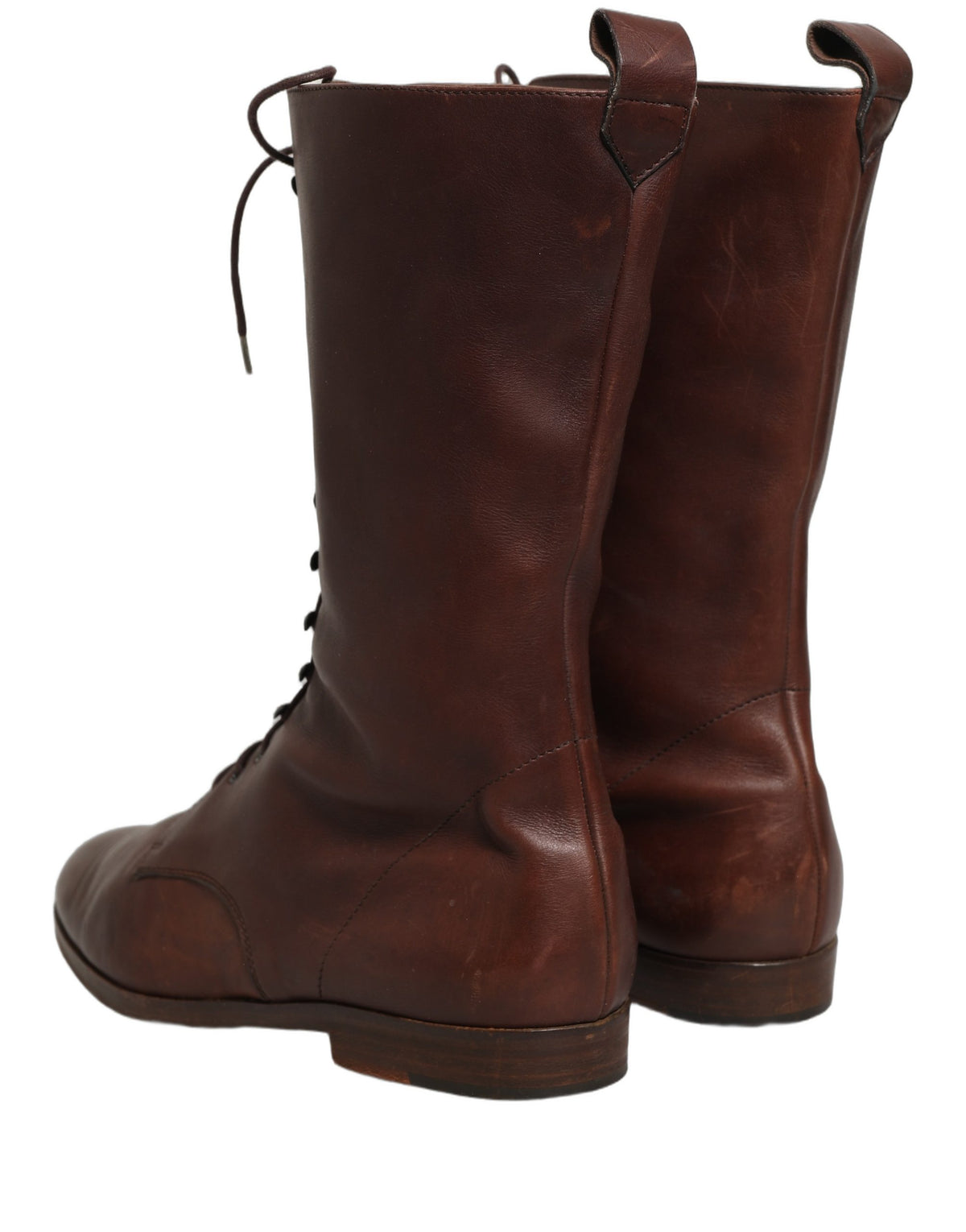 Dolce & Gabbana Brown Leather Lace Up Mid Calf Boots Women's Shoes (Pre-Owned)