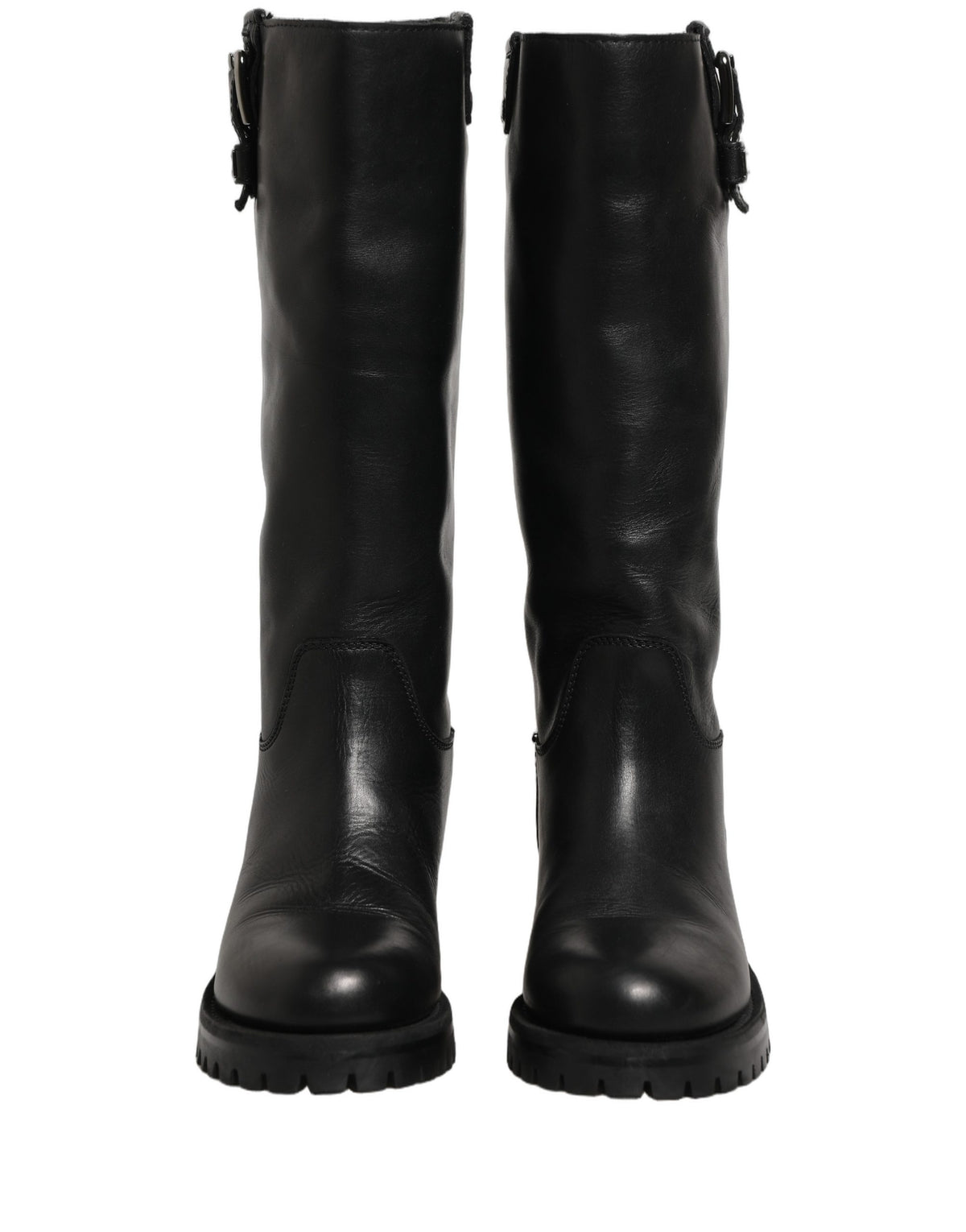 Dolce & Gabbana Black Leather Buckle Detail Mid Calf Boots Women's Shoes