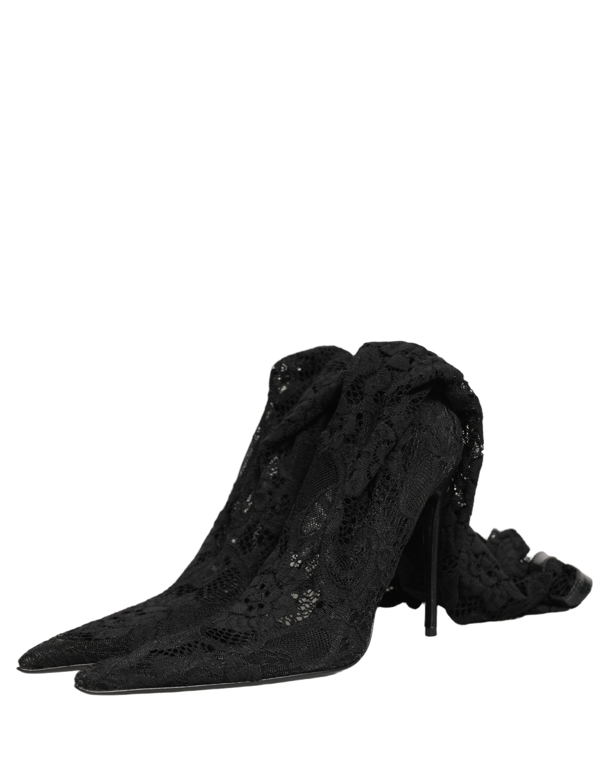 Dolce & Gabbana Black Taormina Lace Socks Boots Pumps Women's Shoes (Pre-Owned)