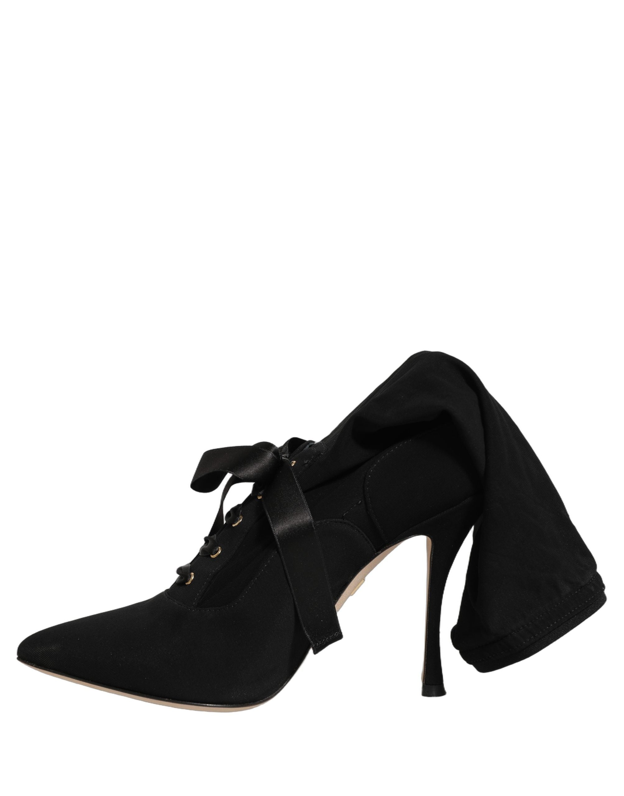 Dolce & Gabbana Black Stiletto Heels Mid Calf Boots Women's Shoes