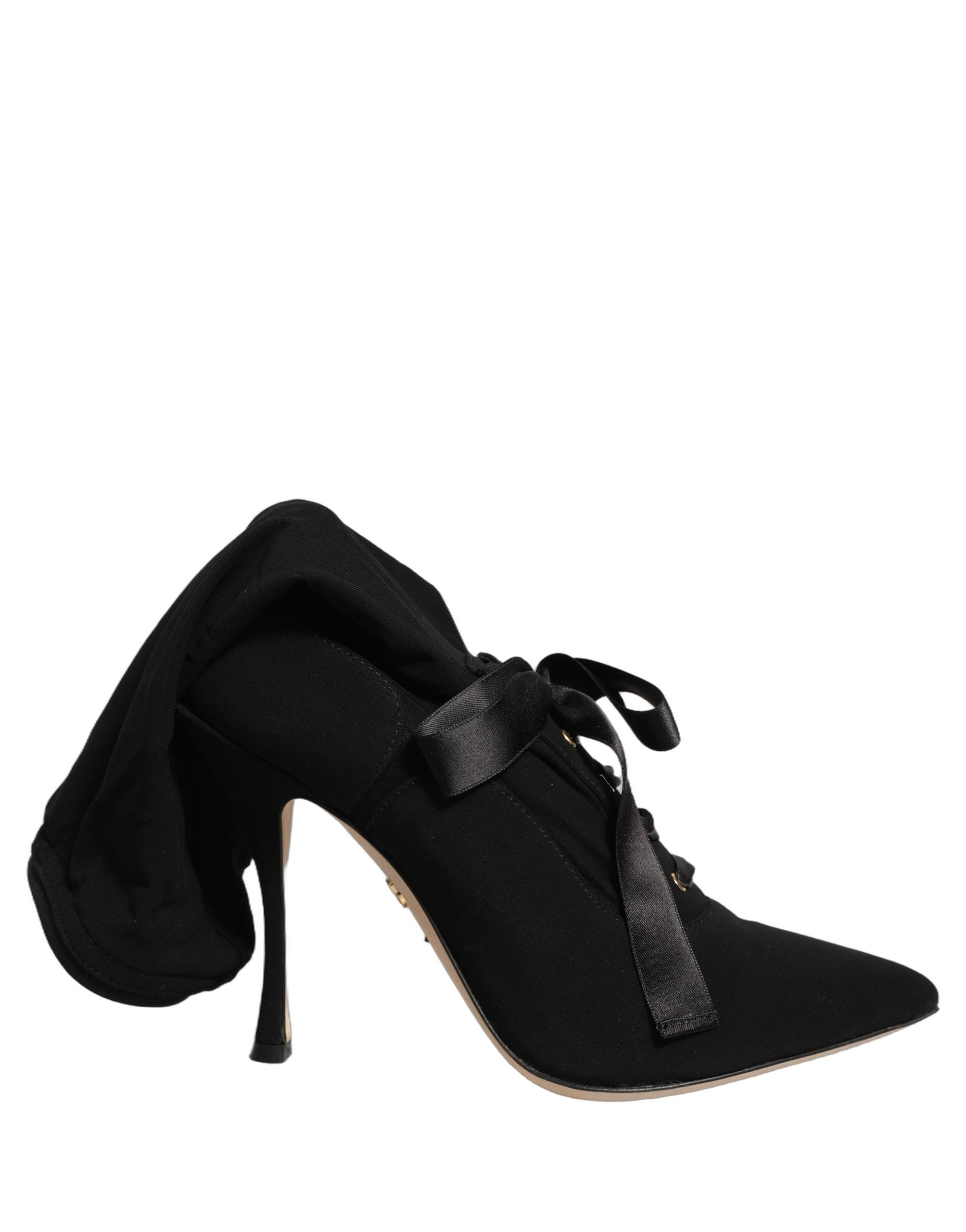 Dolce & Gabbana Black Stiletto Heels Mid Calf Boots Women's Shoes
