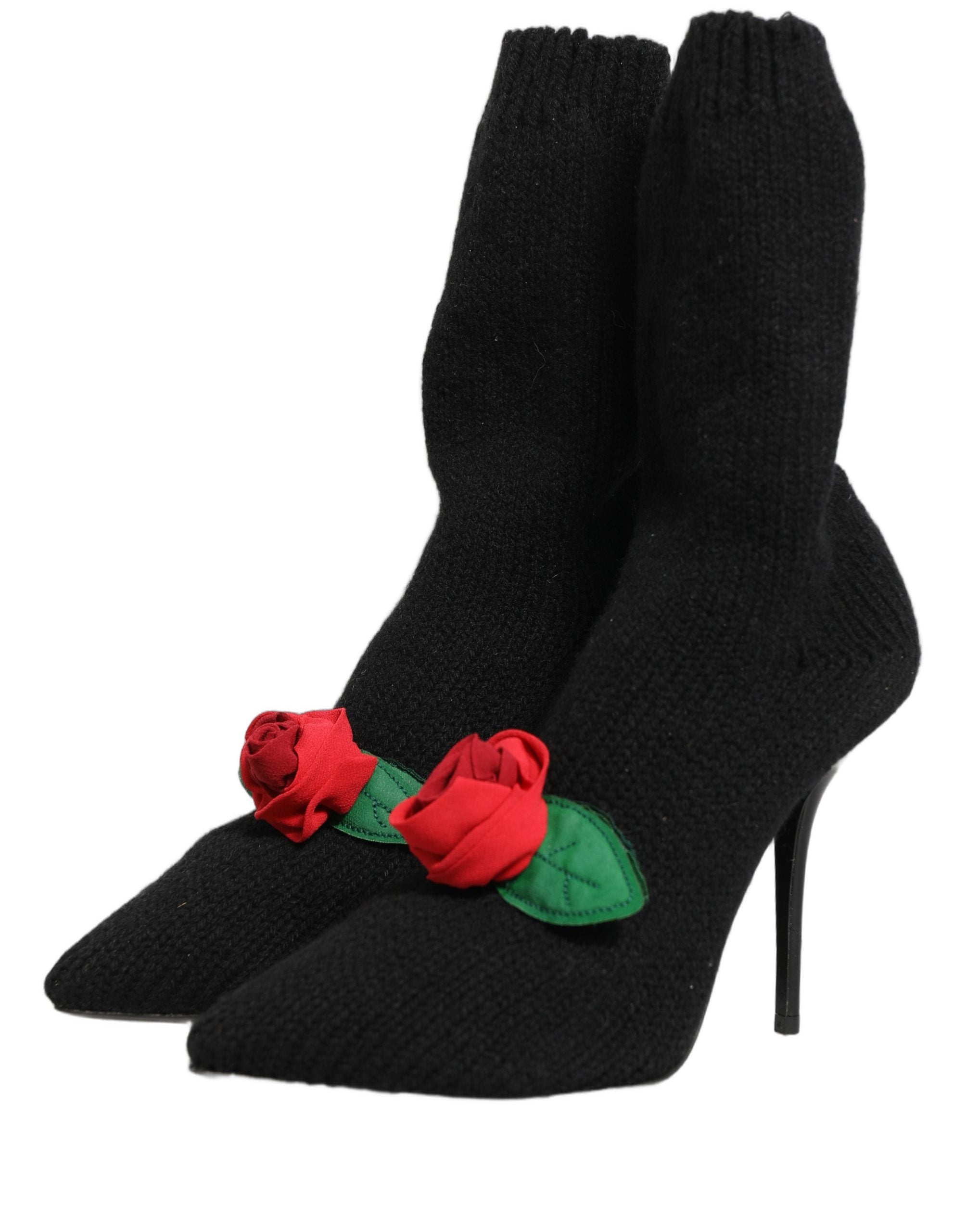 Dolce & Gabbana Black Stiletto Heels Mid Calf Boots Women's Shoes