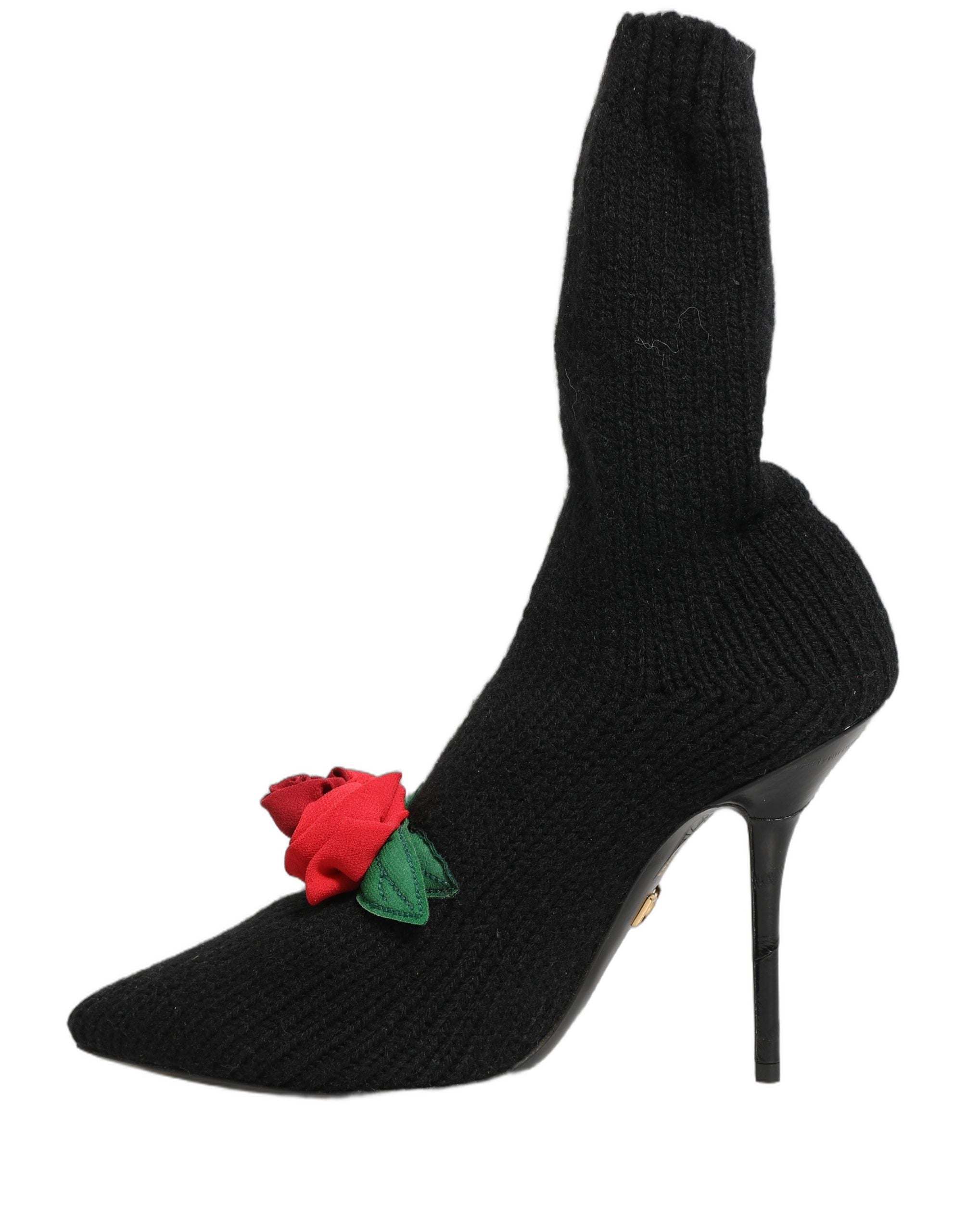 Dolce & Gabbana Black Stiletto Heels Mid Calf Boots Women's Shoes
