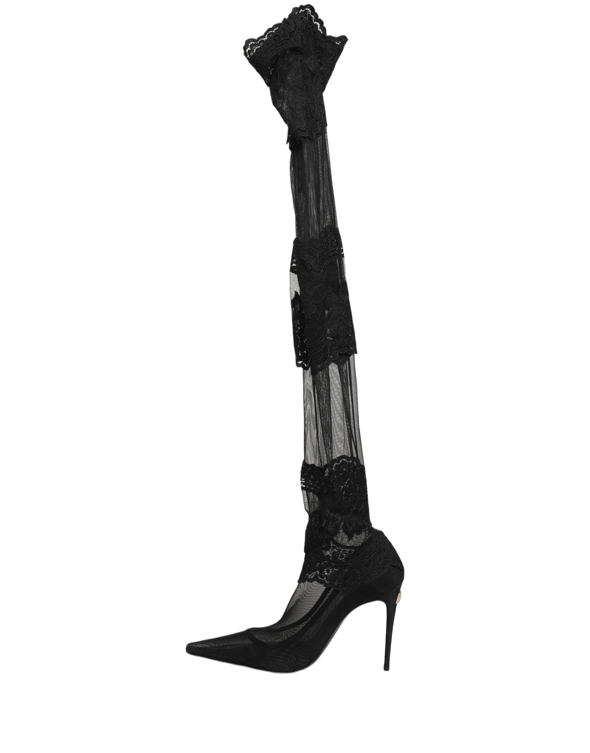 Dolce & Gabbana Black Over The Knee Sock Pumps Boots Women's Shoes