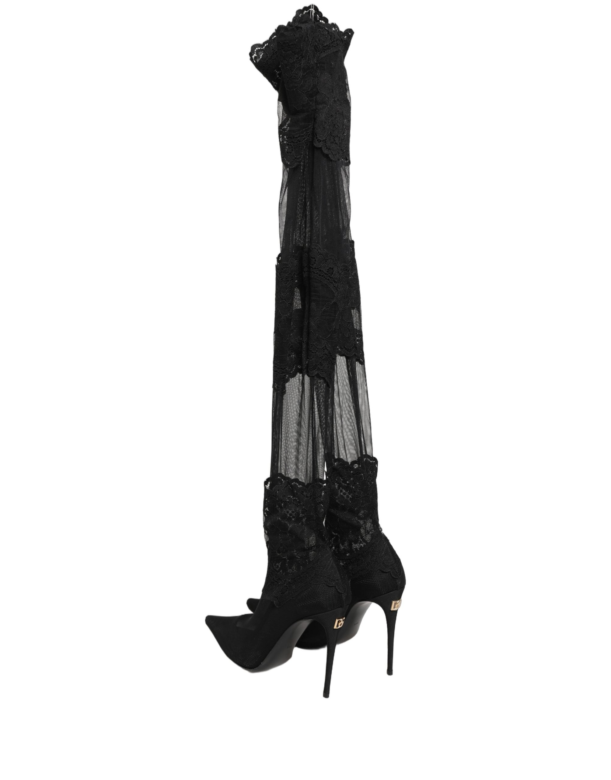 Dolce & Gabbana Black Over The Knee Sock Pumps Boots Women's Shoes
