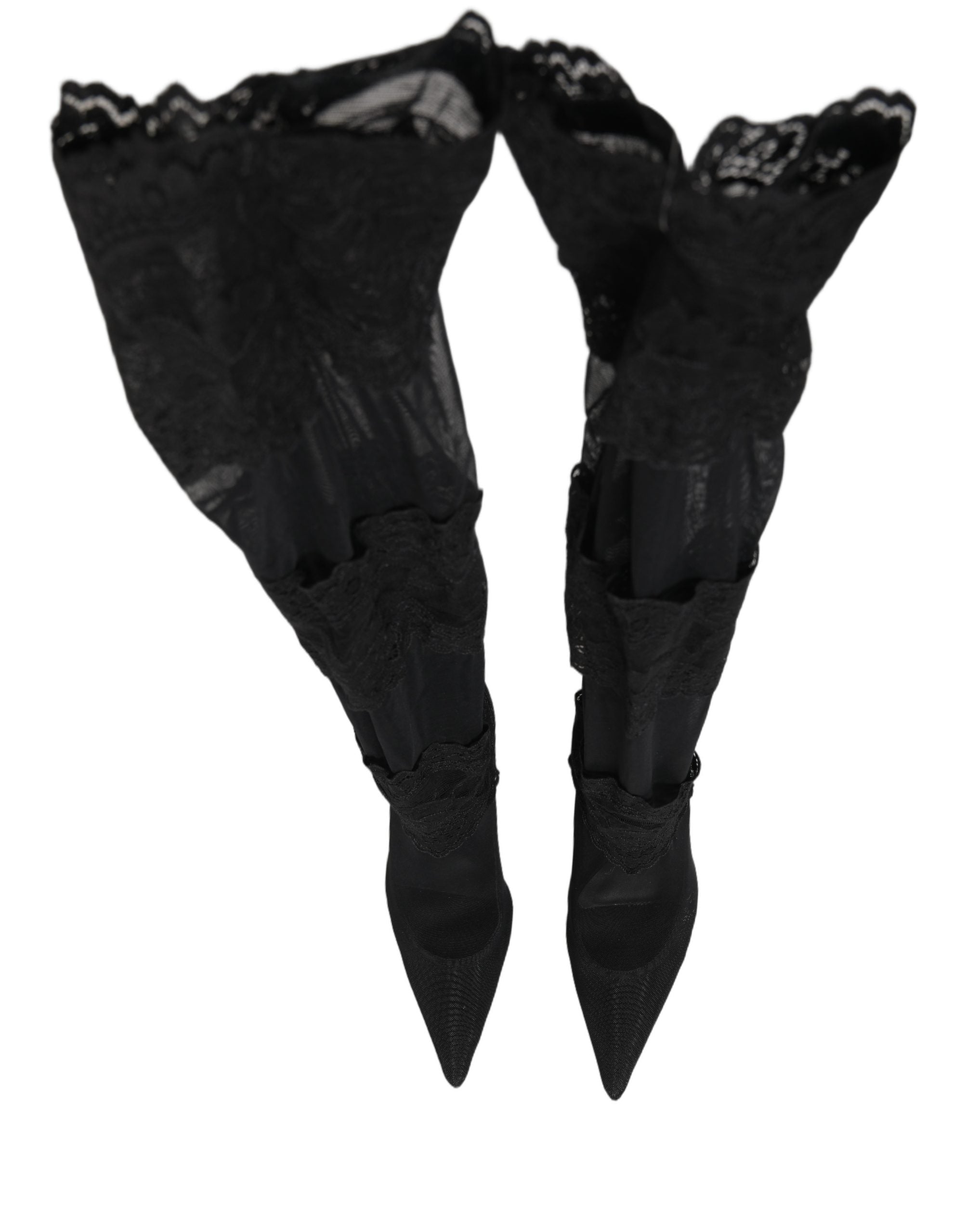 Dolce & Gabbana Black Over The Knee Sock Pumps Boots Women's Shoes