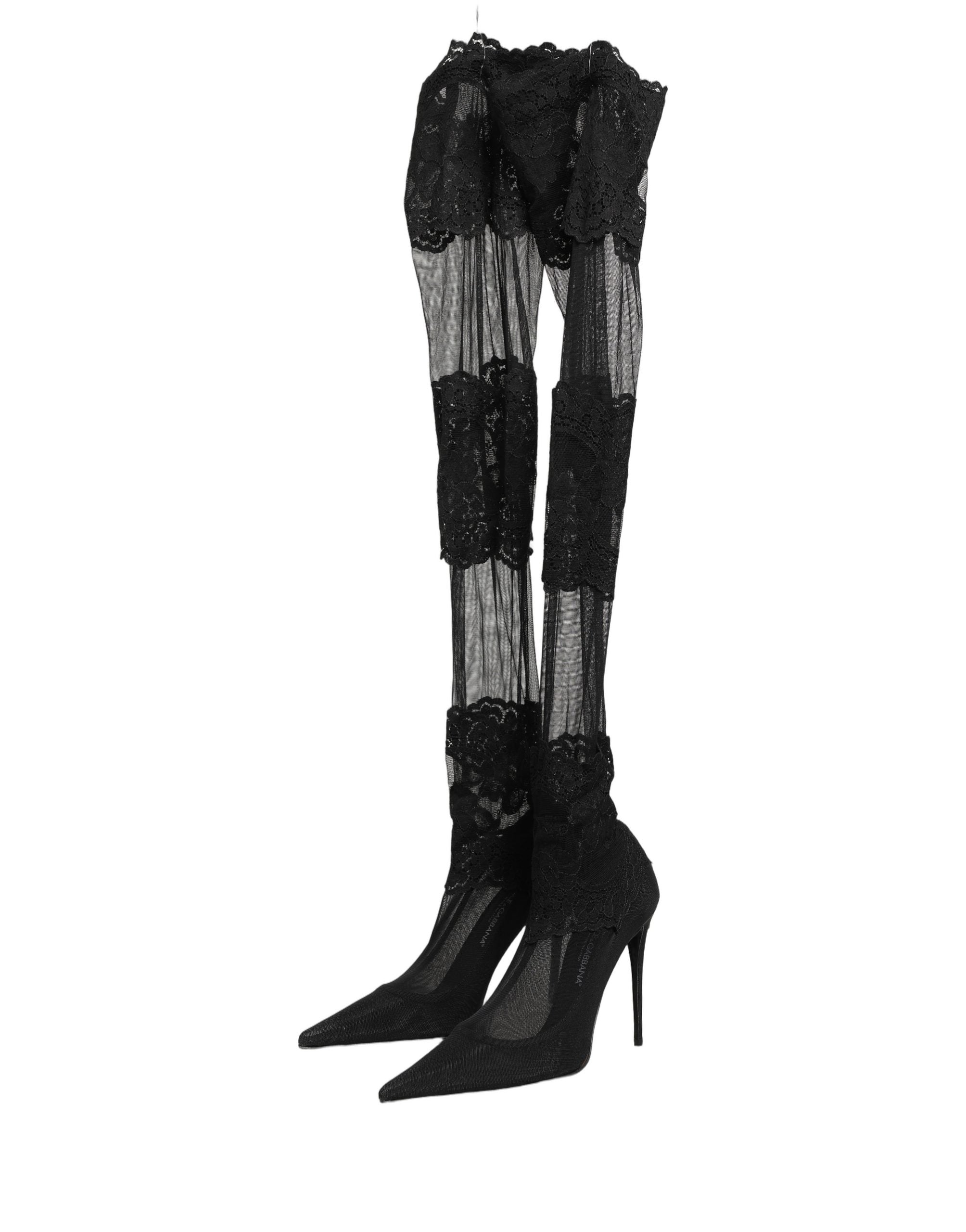 Dolce & Gabbana Black Over The Knee Sock Pumps Boots Women's Shoes