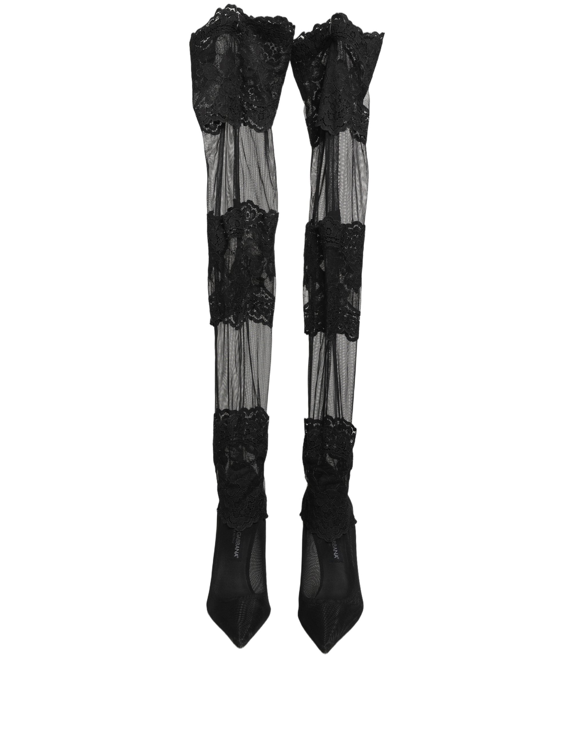 Dolce & Gabbana Black Over The Knee Sock Pumps Boots Women's Shoes