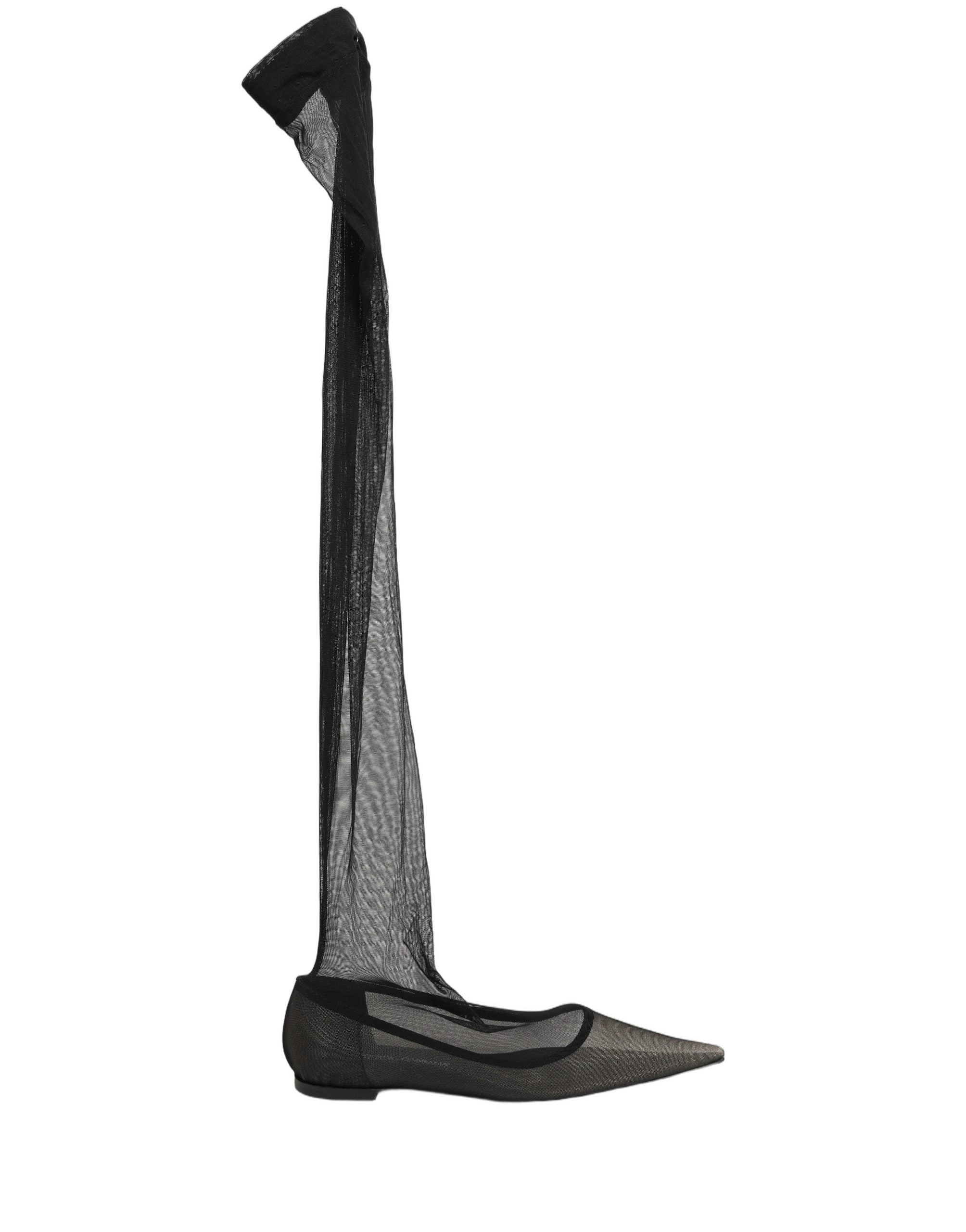 Dolce & Gabbana Black Over The Knee Tulle Flats Boots Women's Shoes