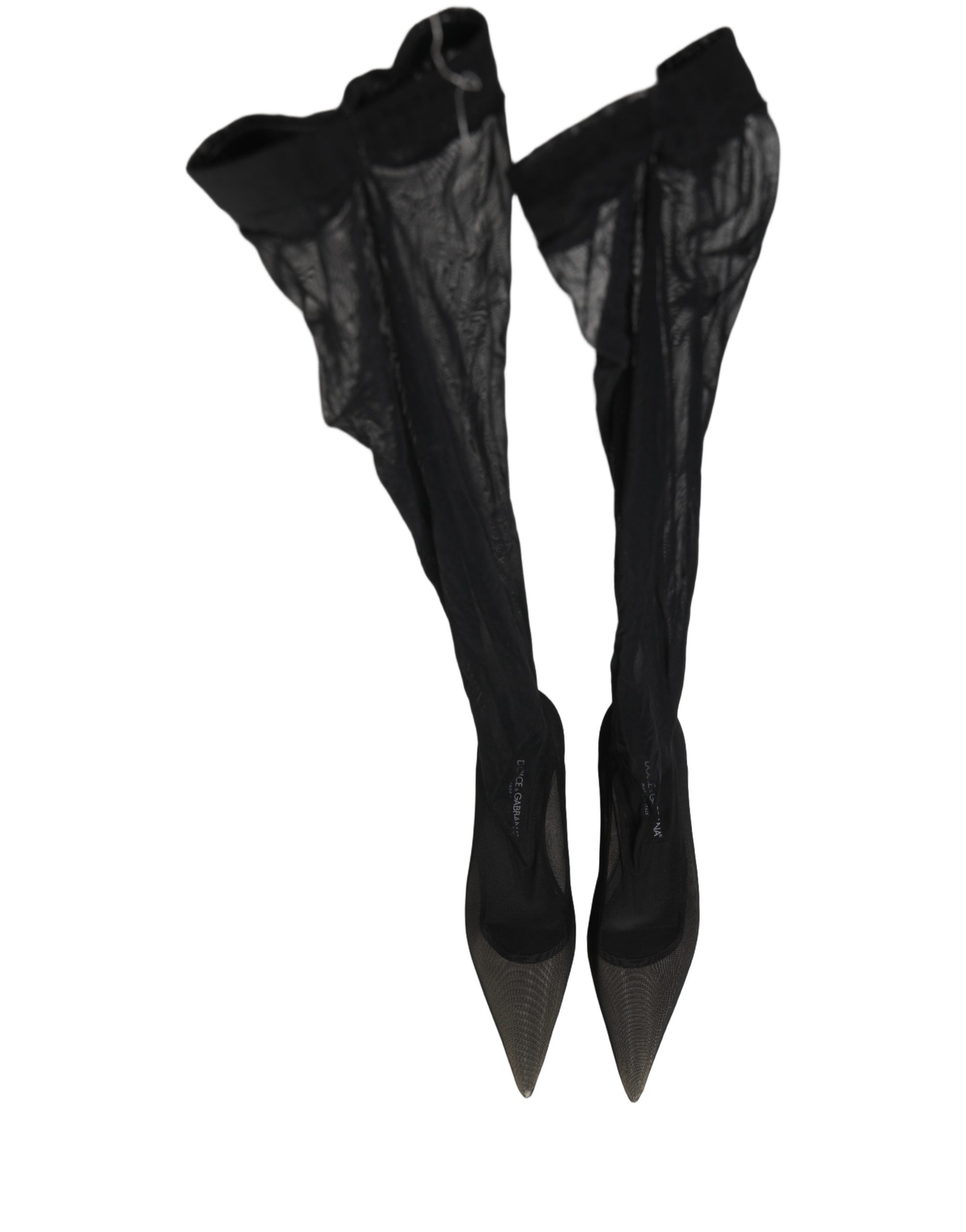 Dolce & Gabbana Black Over The Knee Tulle Flats Boots Women's Shoes