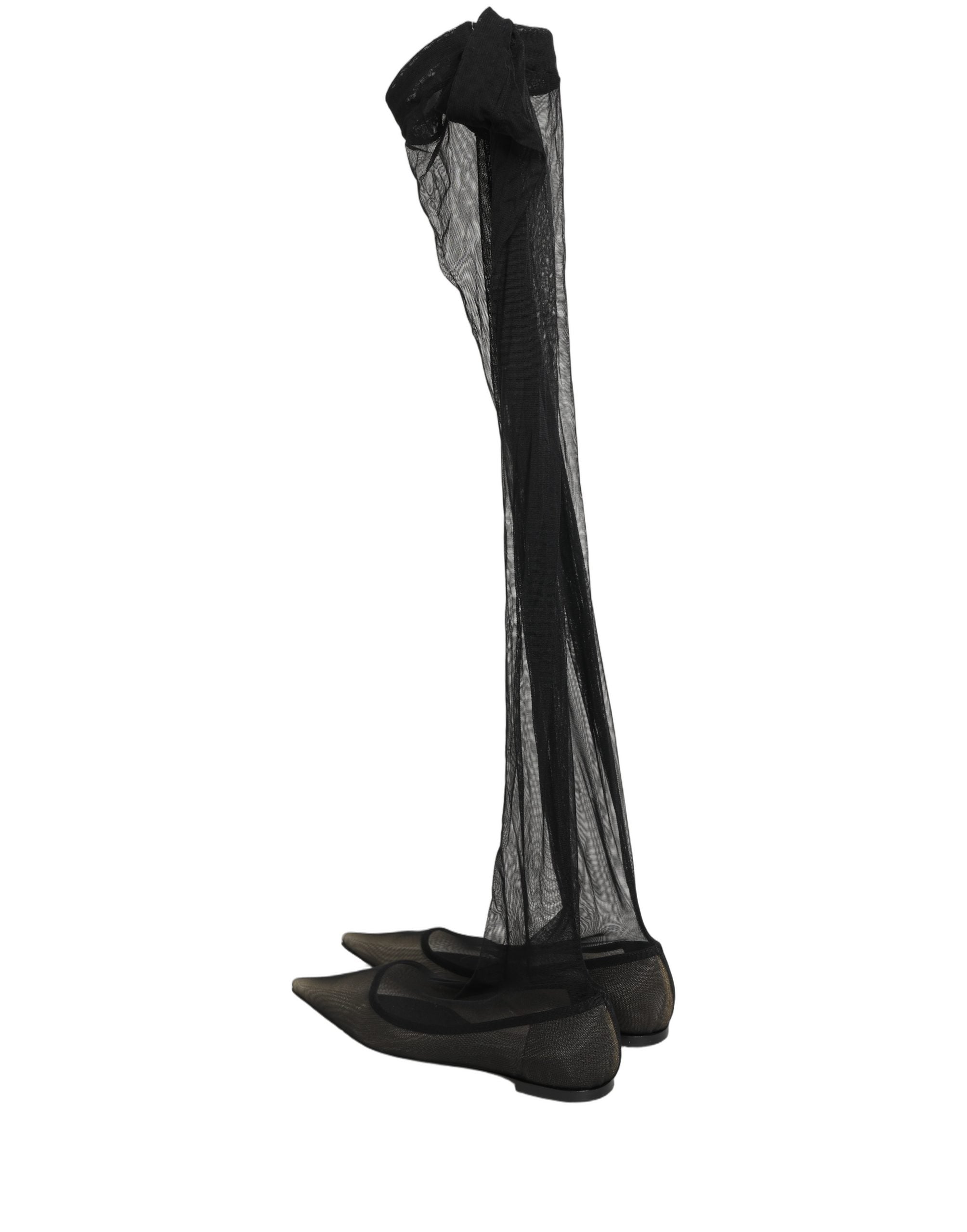 Dolce & Gabbana Black Over The Knee Tulle Flats Boots Women's Shoes