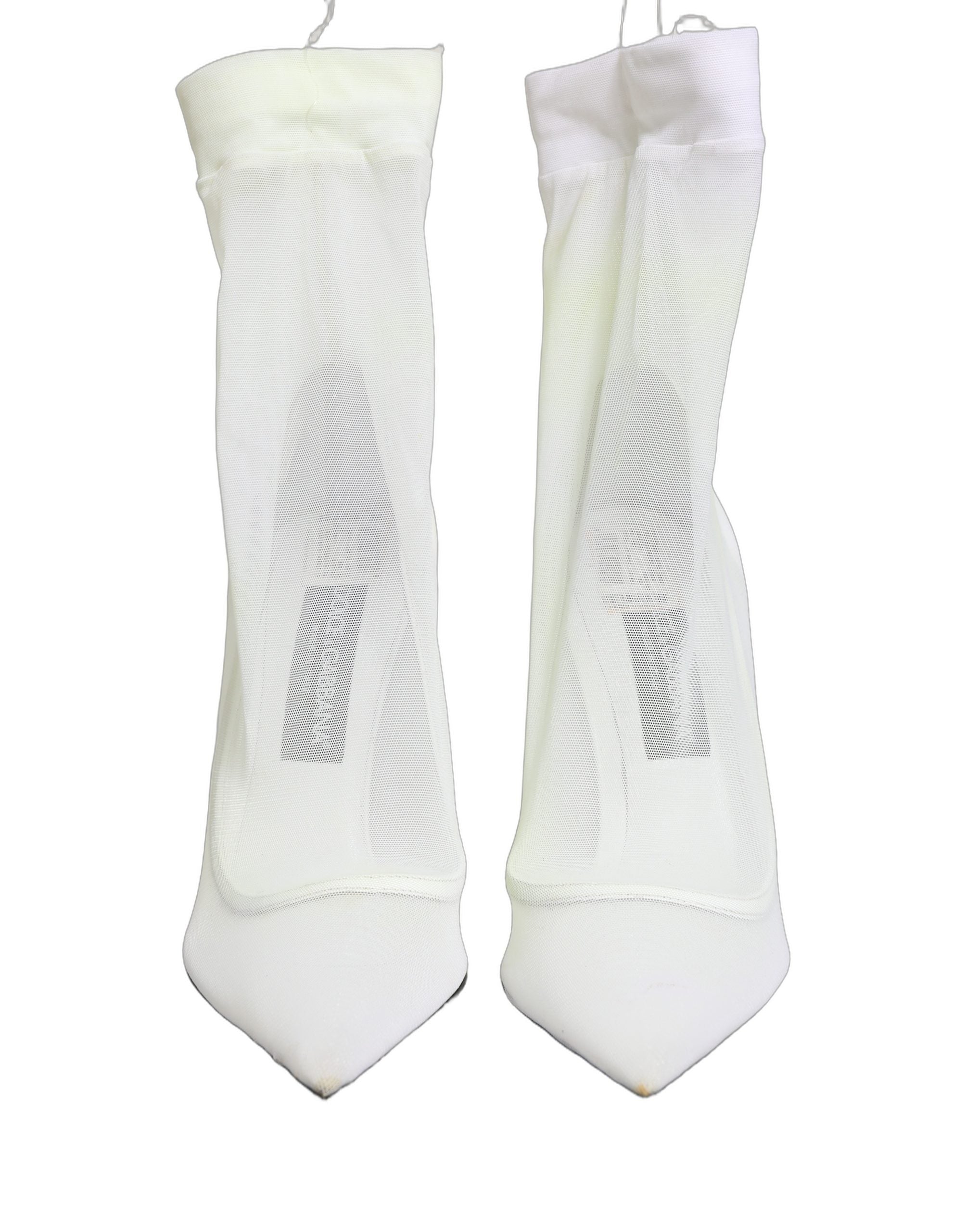 Dolce & Gabbana White Tulle Stretch Mesh Sock Boots Women's Shoes (Pre-Owned)