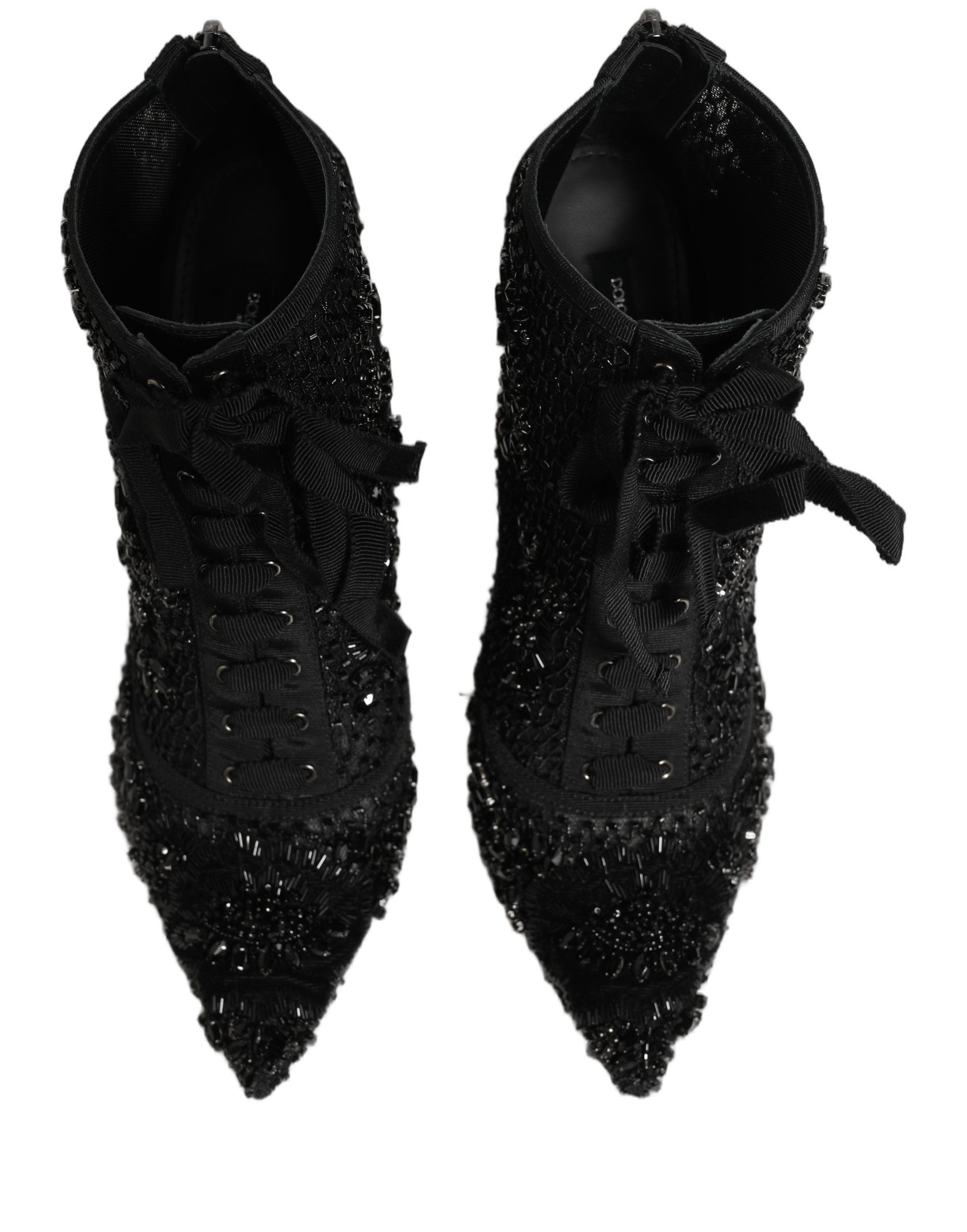 Dolce & Gabbana Black Embellished Mesh Ankle Boots Women's Shoes