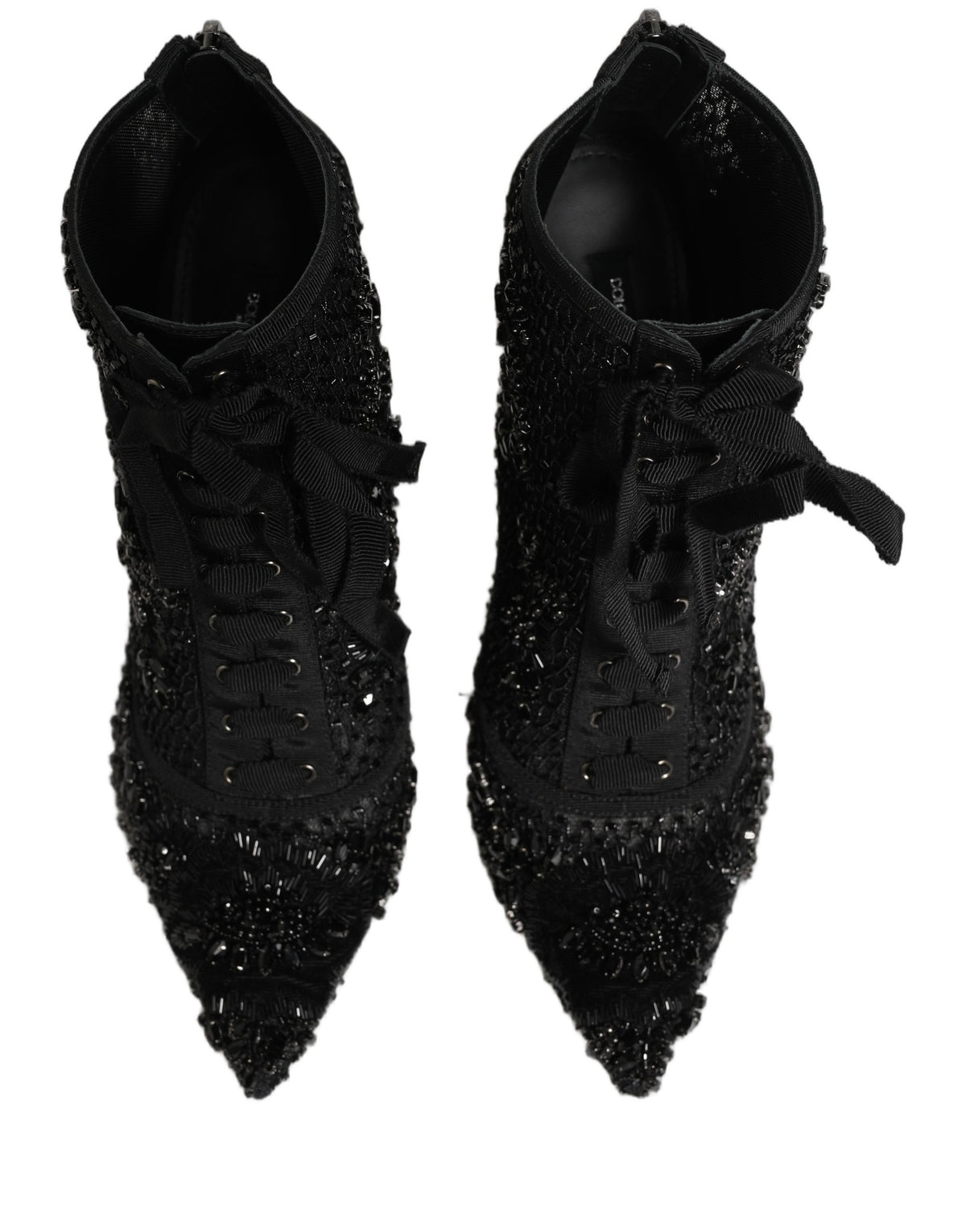 Dolce & Gabbana Black Embellished Mesh Ankle Boots Women's Shoes