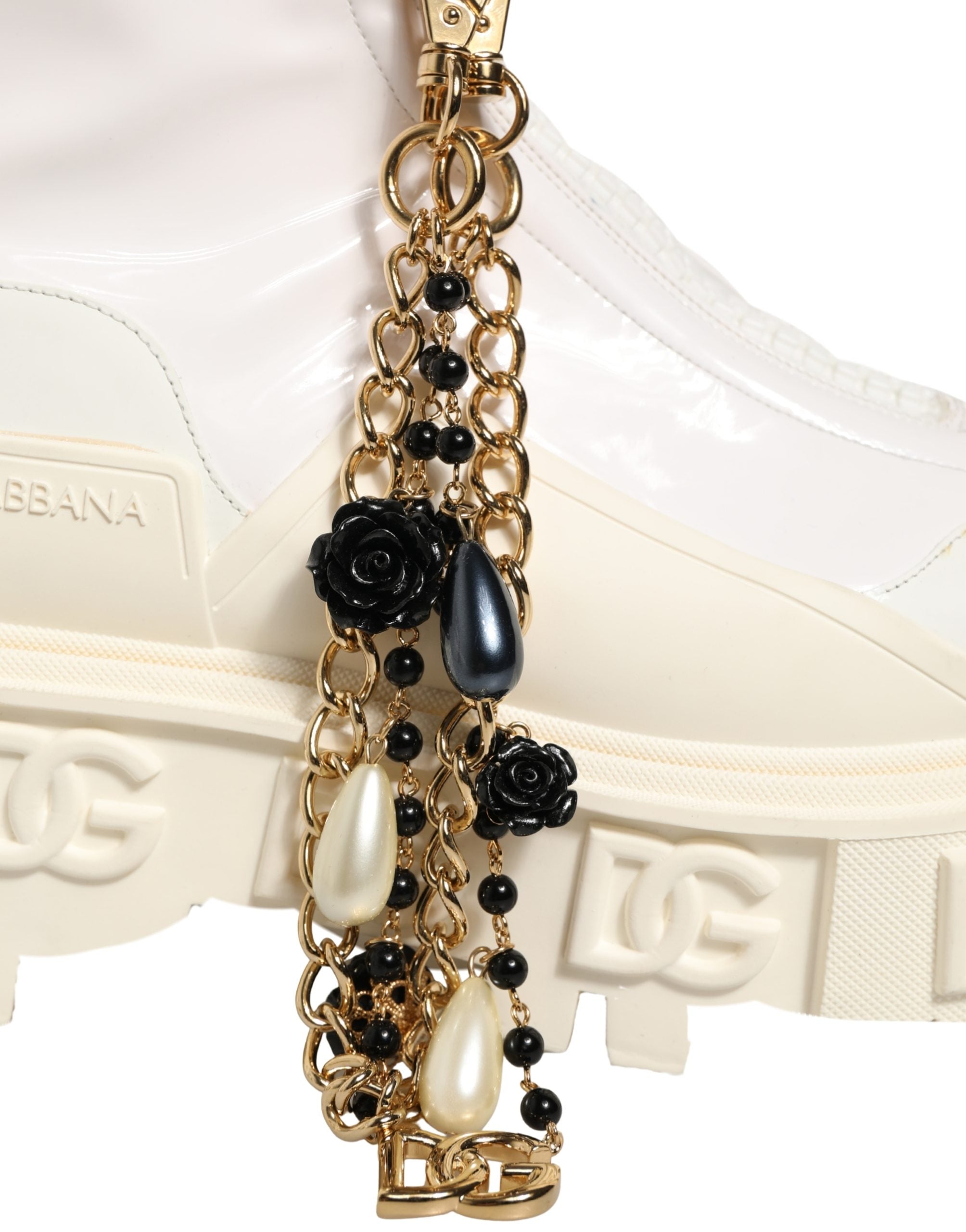 Dolce & Gabbana White Leather Rubber Logo Ankle Boots Women's Shoes