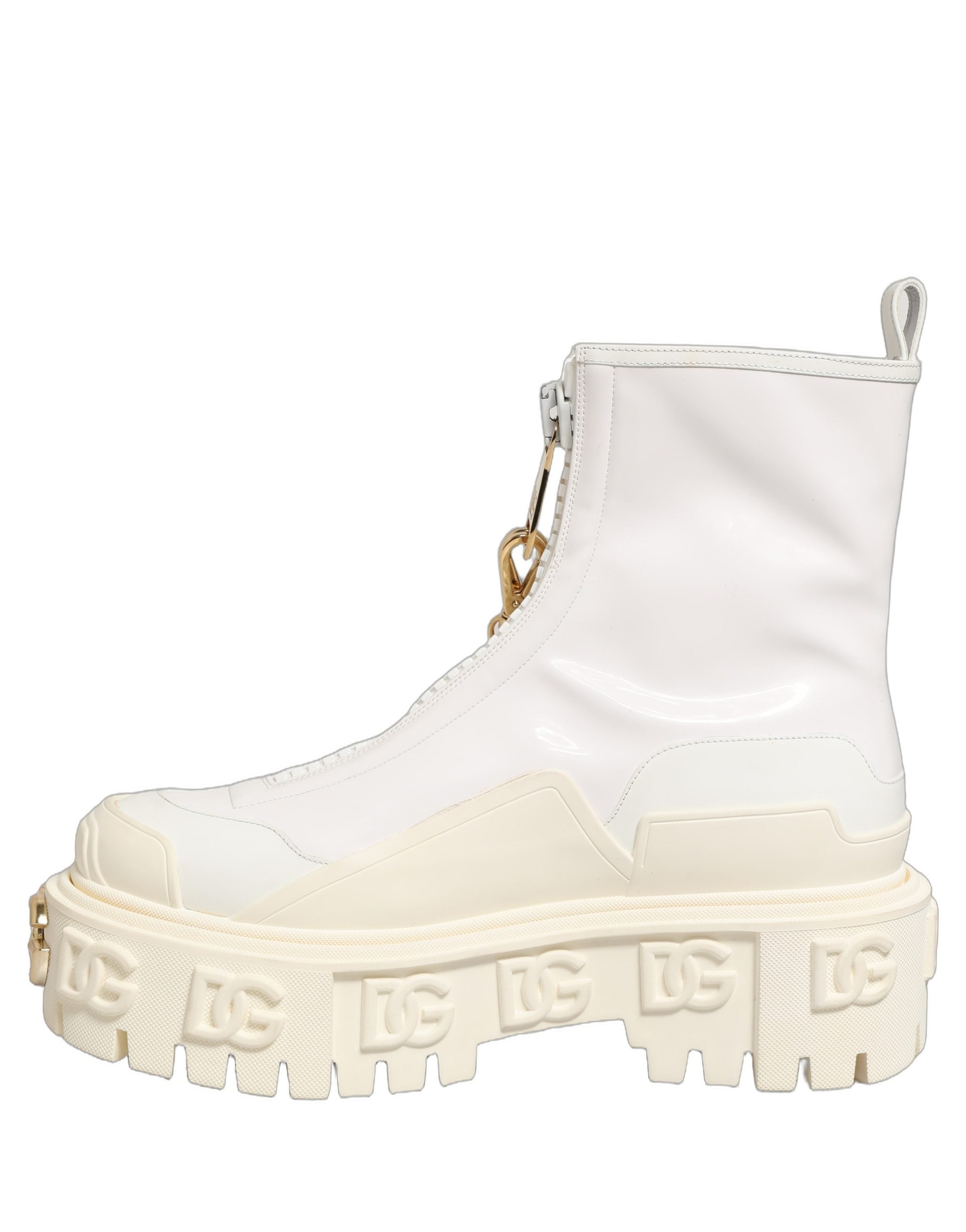 Dolce & Gabbana White Leather Rubber Logo Ankle Boots Women's Shoes