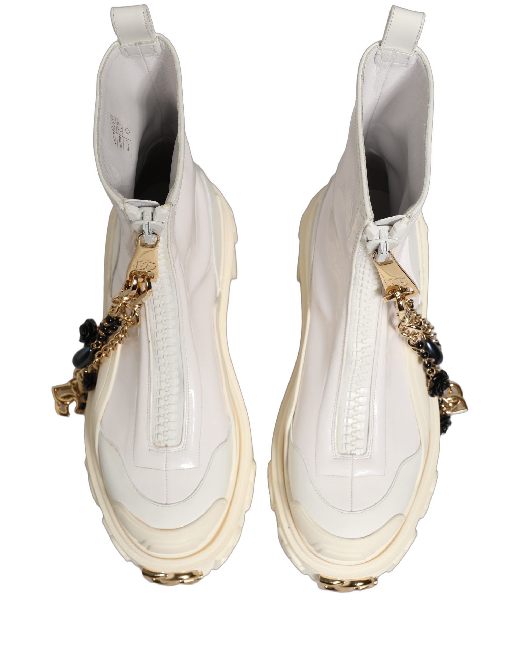 Dolce & Gabbana White Leather Rubber Logo Ankle Boots Women's Shoes