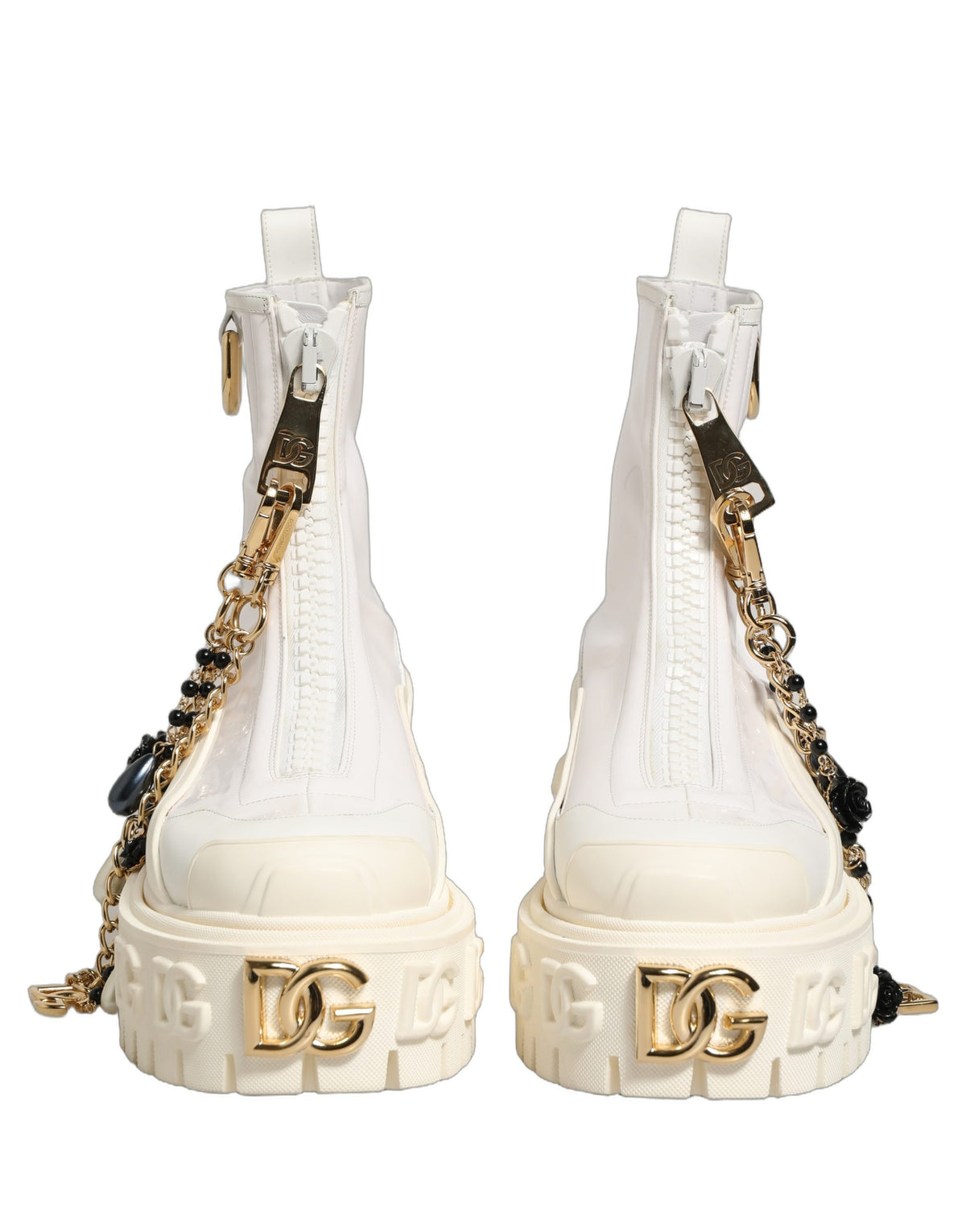 Dolce & Gabbana White Leather Rubber Logo Ankle Boots Women's Shoes
