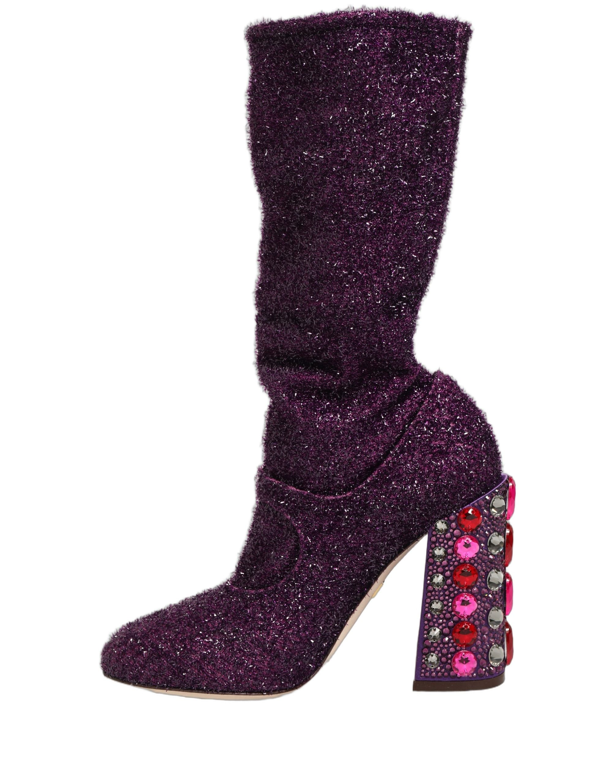 Dolce & Gabbana Purple Crystal Lurex Fantasy Boots Women's Shoes (Pre-Owned)