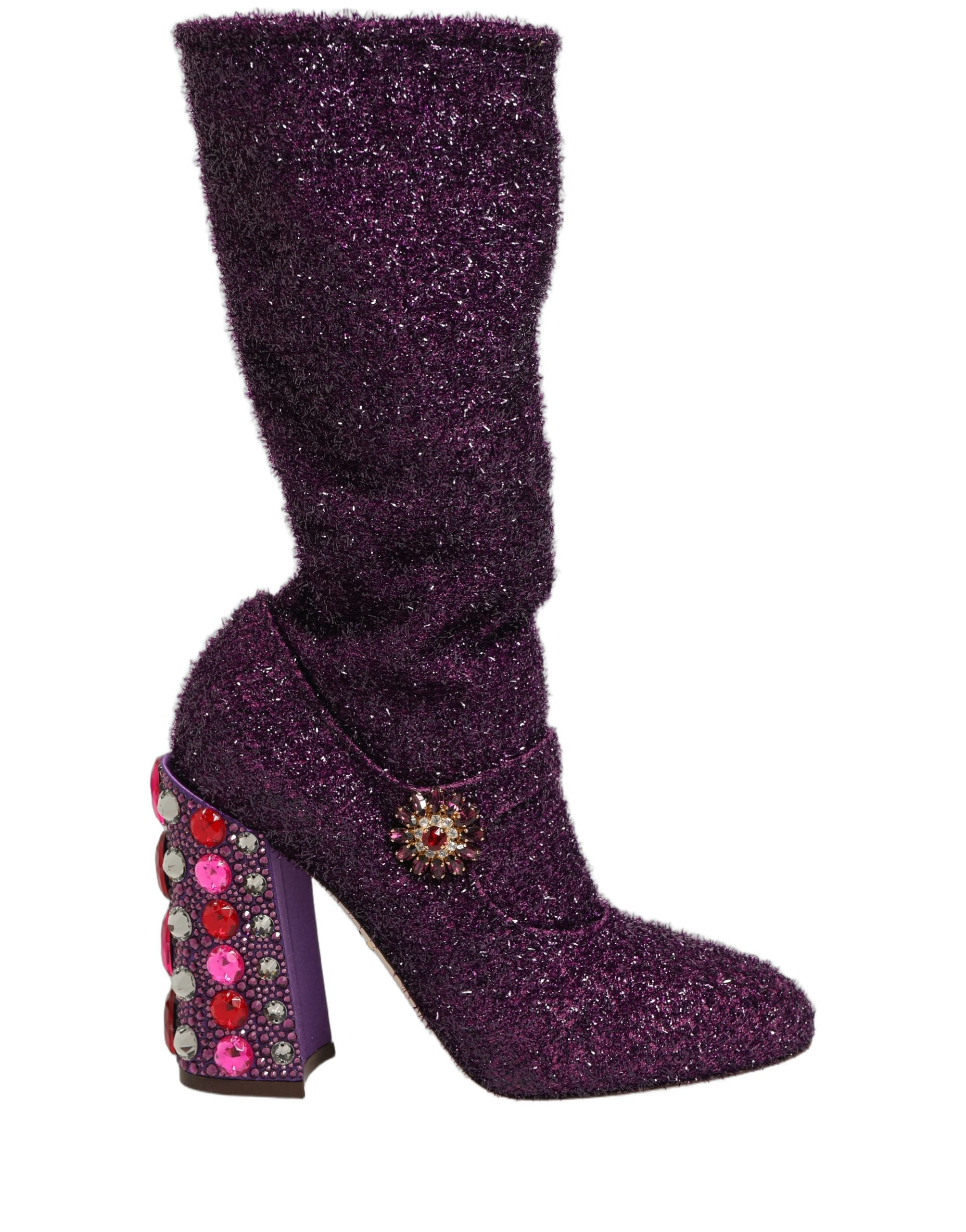 Dolce & Gabbana Purple Crystal Lurex Fantasy Boots Women's Shoes (Pre-Owned)