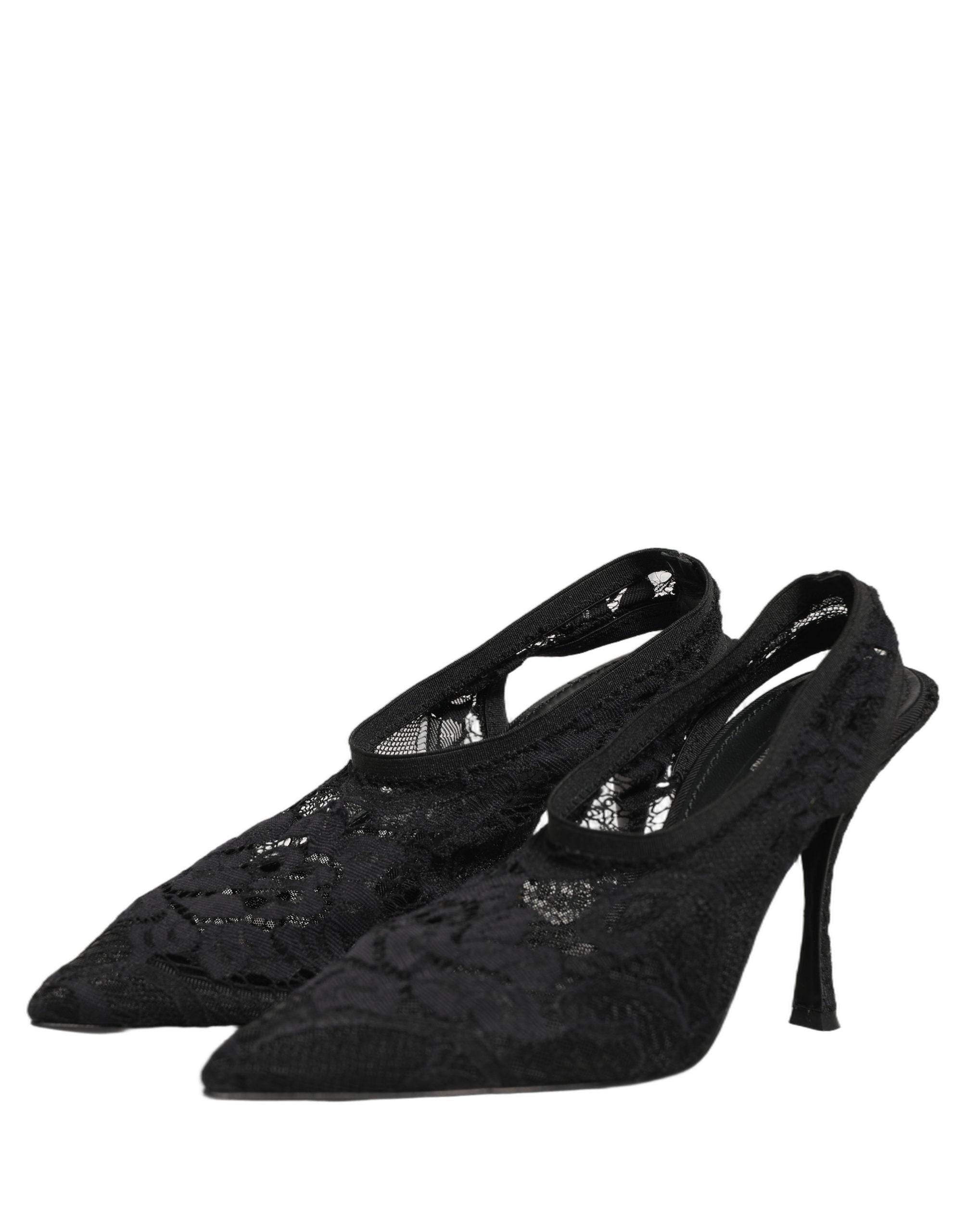 Dolce & Gabbana Black Lace Pointed Toe Slingback Pumps Women's Shoes (Pre-Owned)