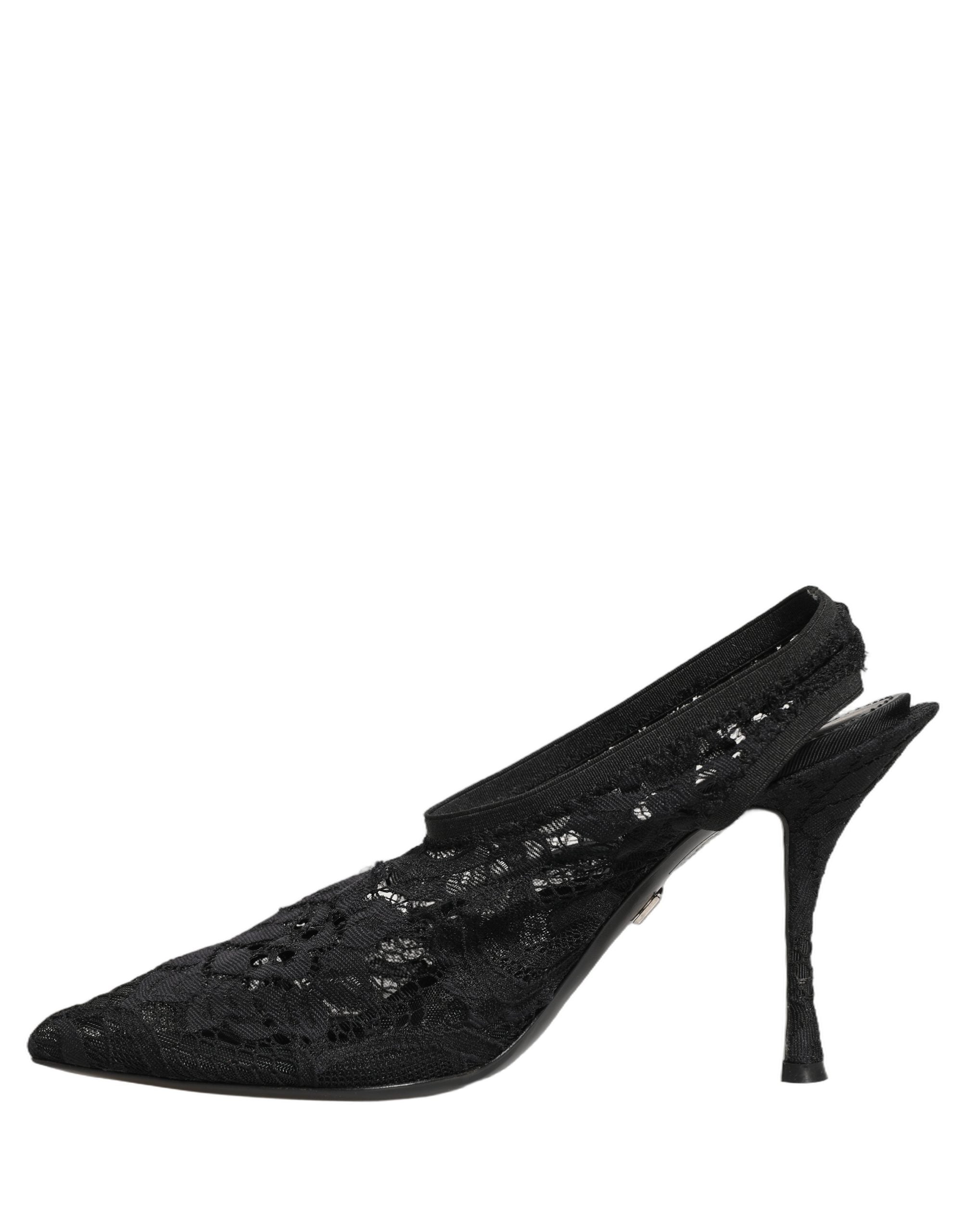 Dolce & Gabbana Black Lace Pointed Toe Slingback Pumps Women's Shoes (Pre-Owned)