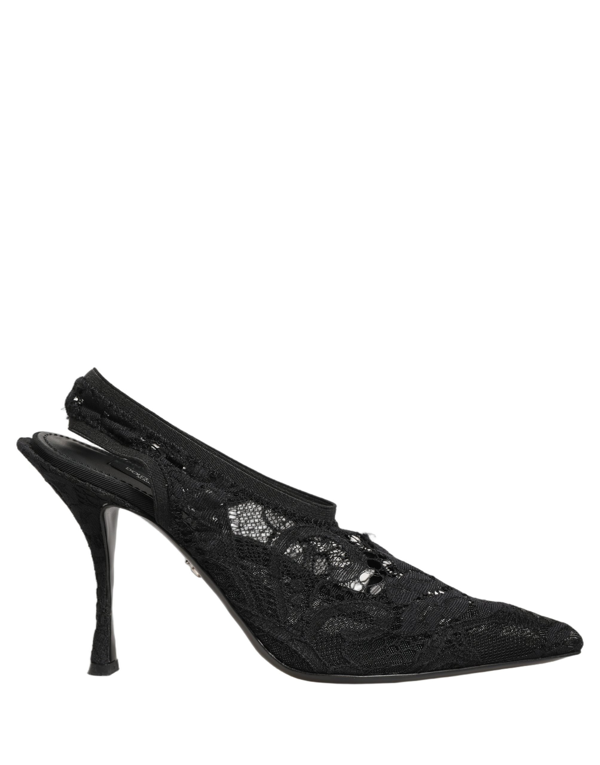 Dolce & Gabbana Black Lace Pointed Toe Slingback Pumps Women's Shoes (Pre-Owned)