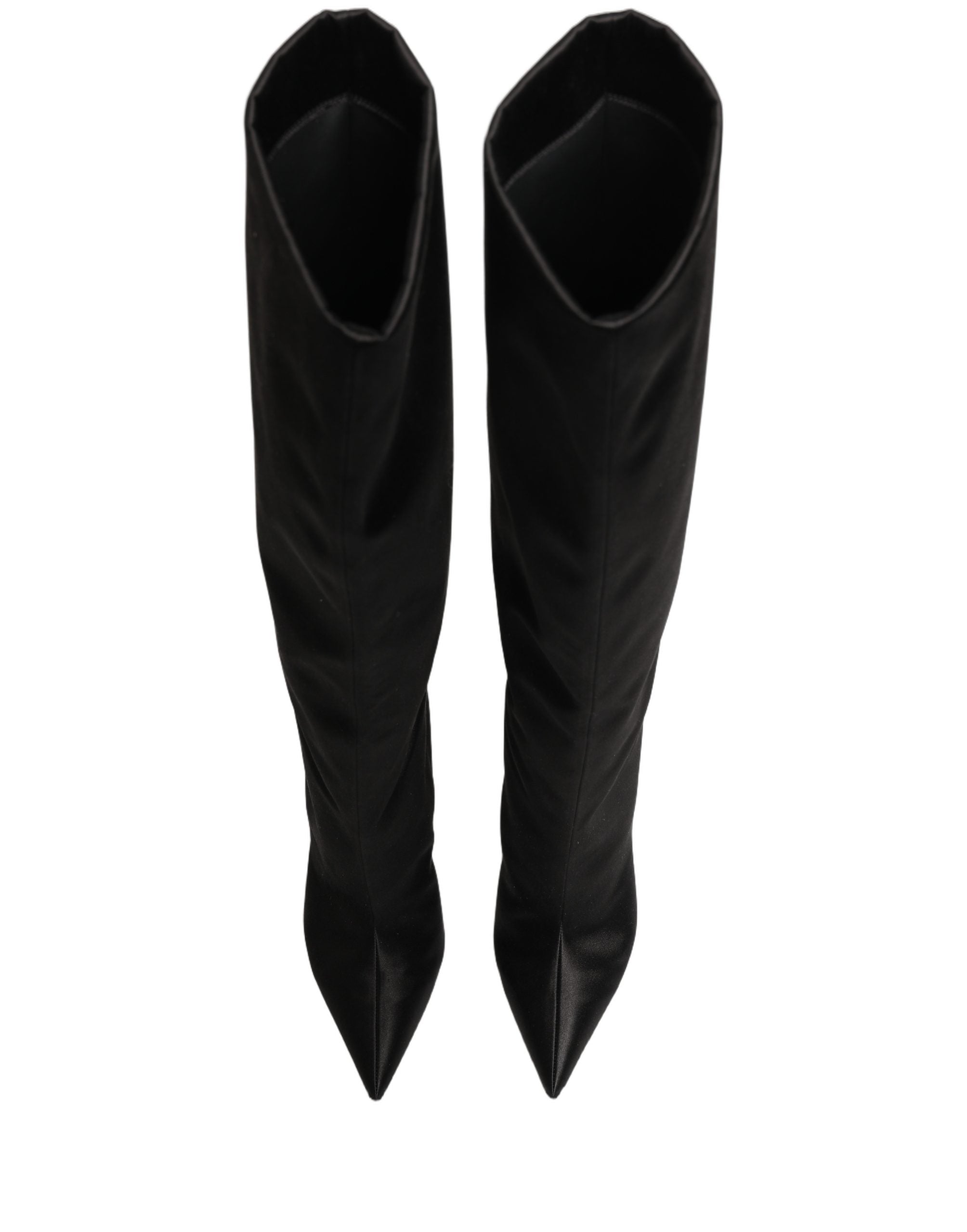 Dolce & Gabbana Black Satin Knee High Stiletto Boots Women's Shoes