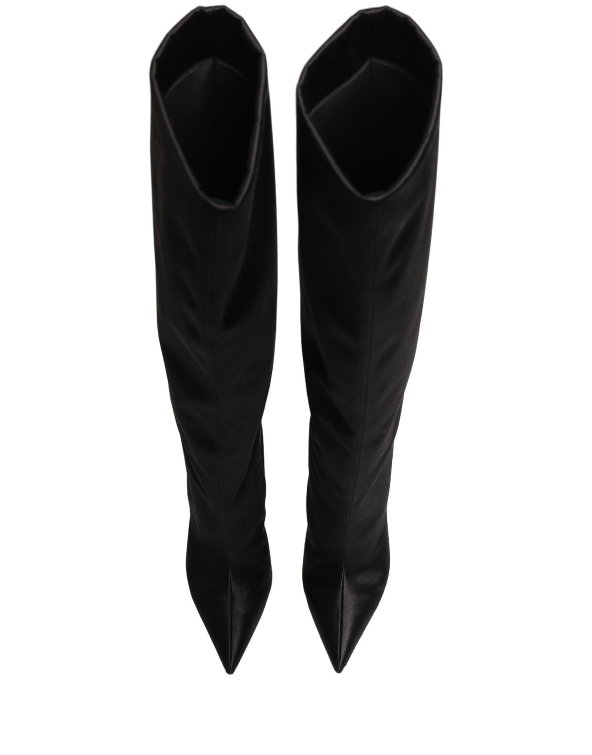 Dolce & Gabbana Black Satin Knee High Stiletto Boots Women's Shoes