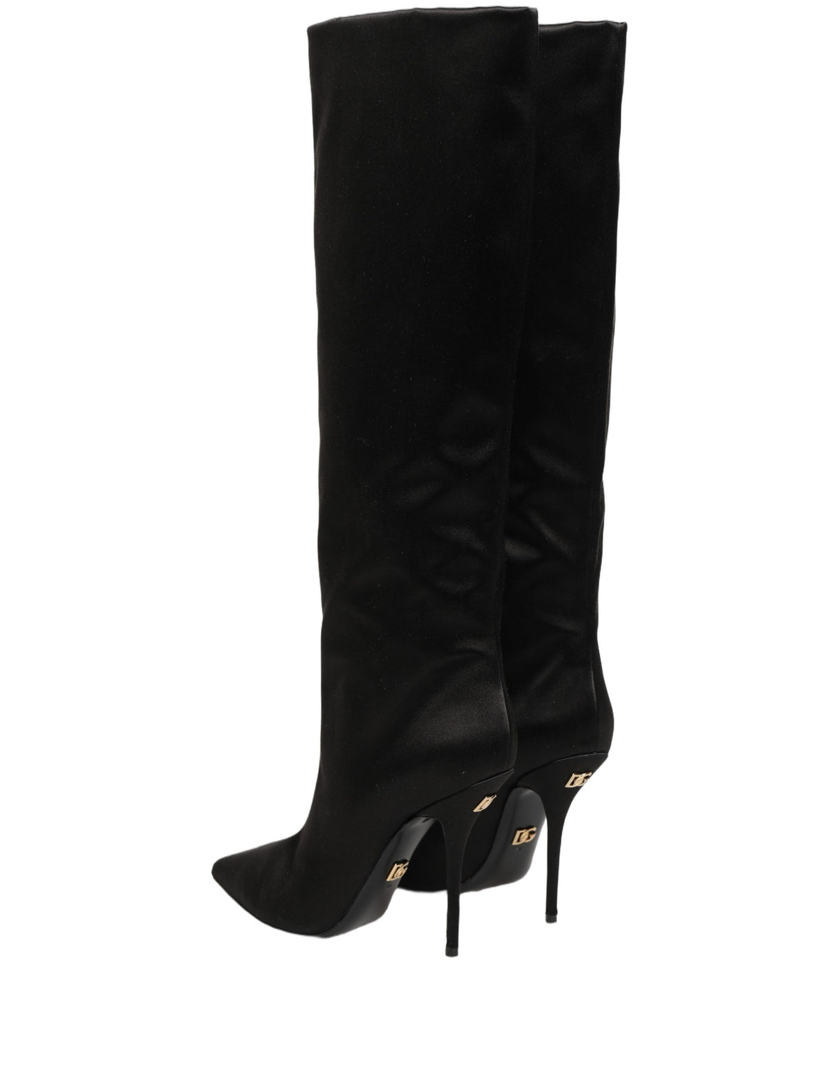 Dolce & Gabbana Black Satin Knee High Stiletto Boots Women's Shoes