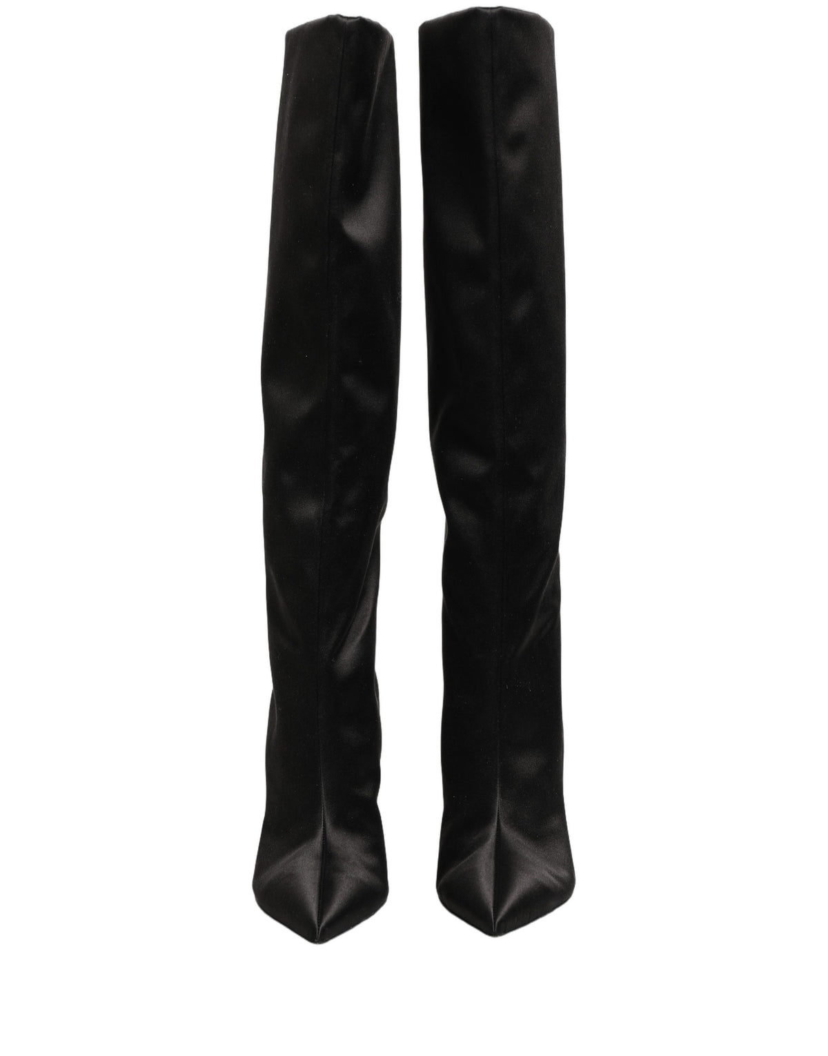 Dolce & Gabbana Black Satin Knee High Stiletto Boots Women's Shoes