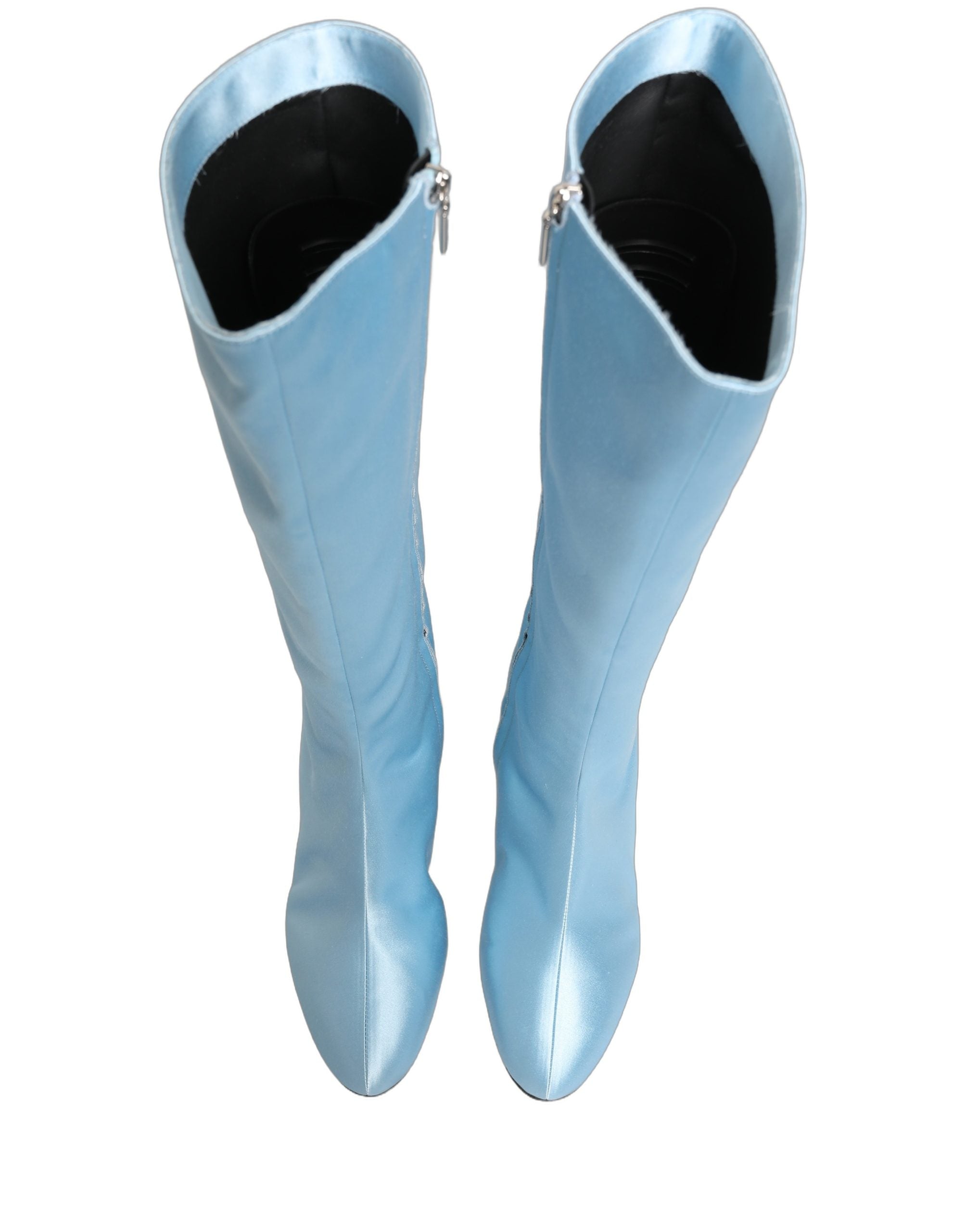 Dolce & Gabbana Light Blue Satin Knee High Boots Women's Shoes (Pre-Owned)