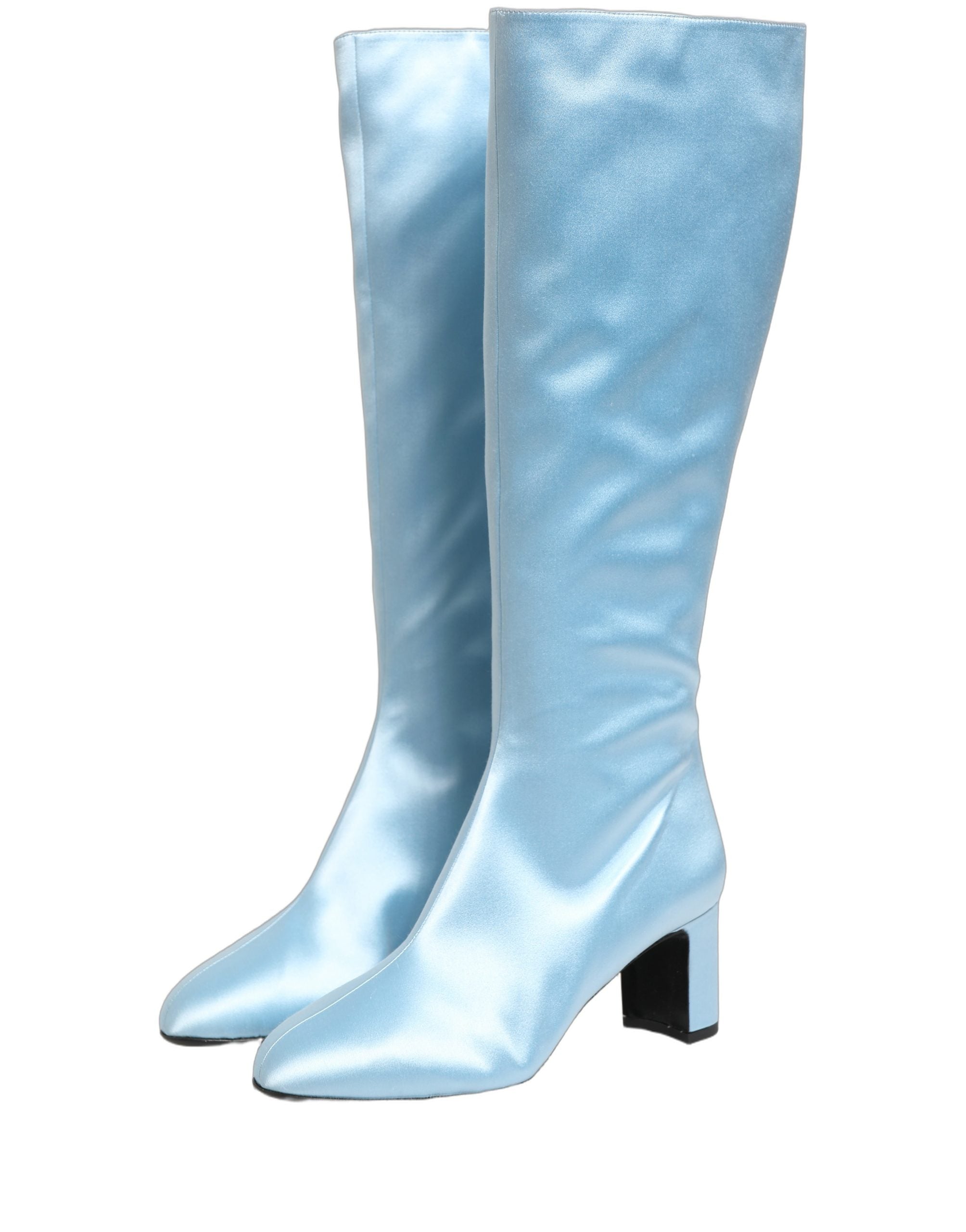 Dolce & Gabbana Light Blue Satin Knee High Boots Women's Shoes (Pre-Owned)