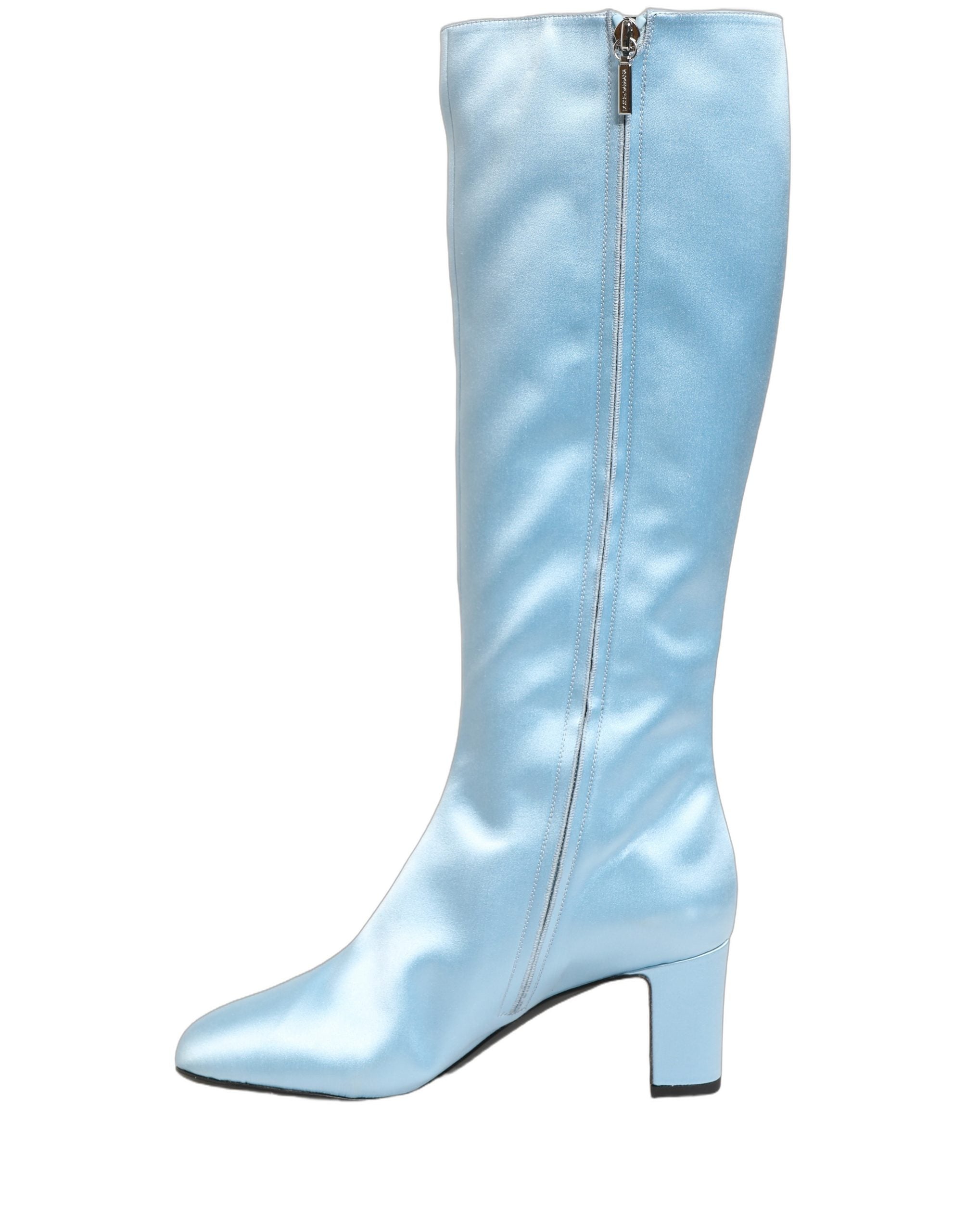 Dolce & Gabbana Light Blue Satin Knee High Boots Women's Shoes (Pre-Owned)