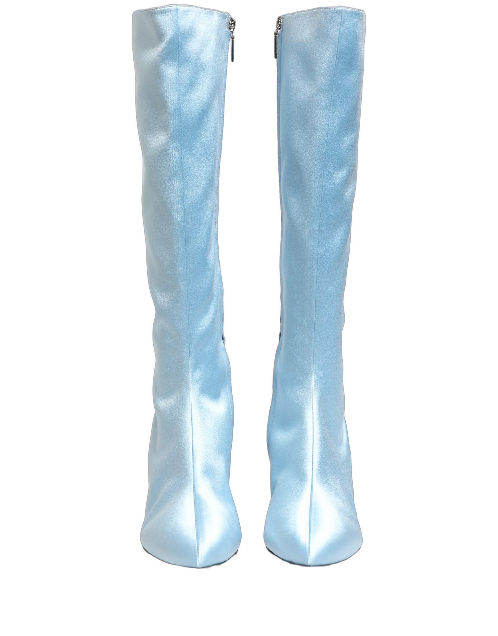 Dolce & Gabbana Light Blue Satin Knee High Boots Women's Shoes (Pre-Owned)