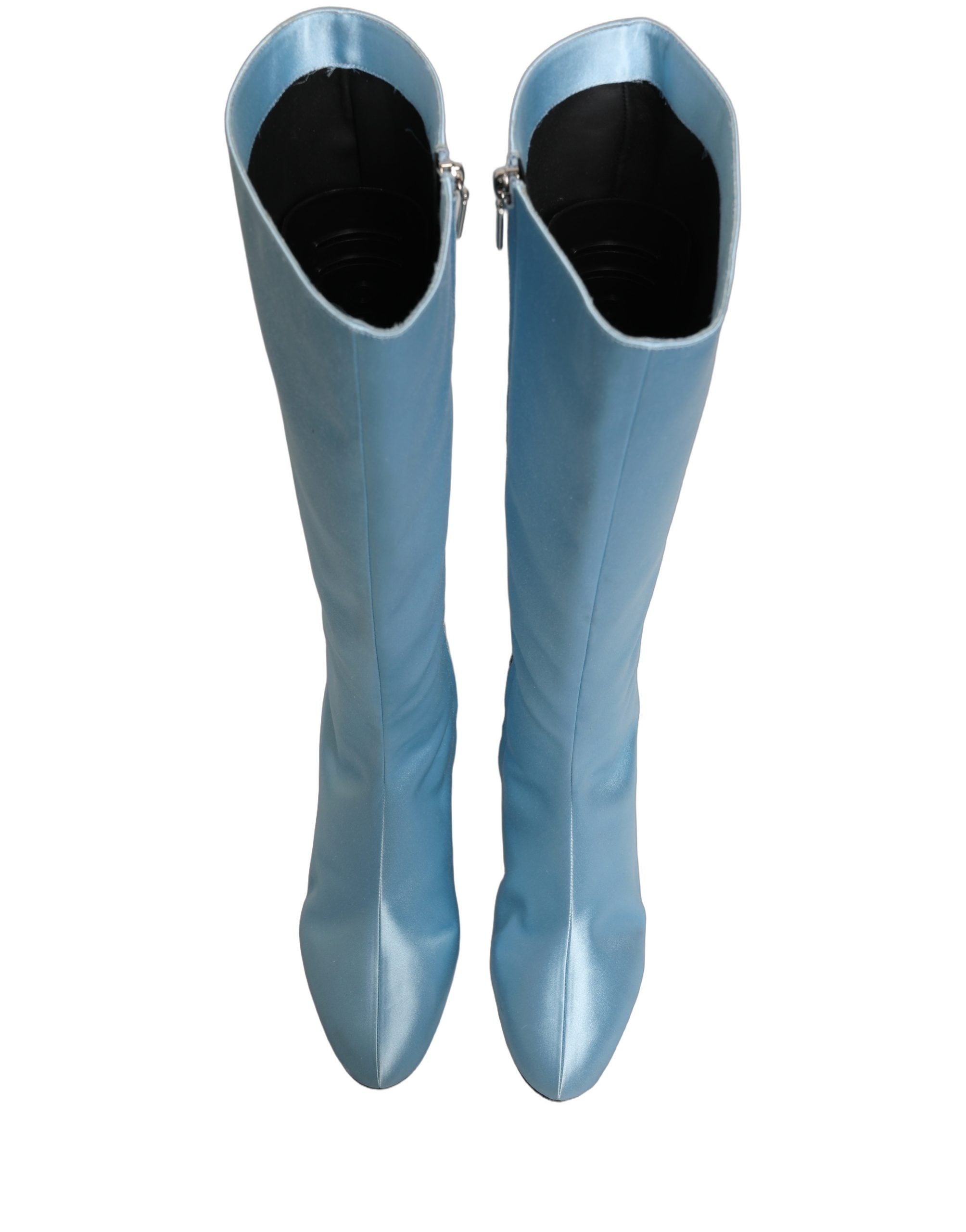 Dolce & Gabbana Light Blue Satin Knee High Boots Women's Shoes (Pre-Owned)
