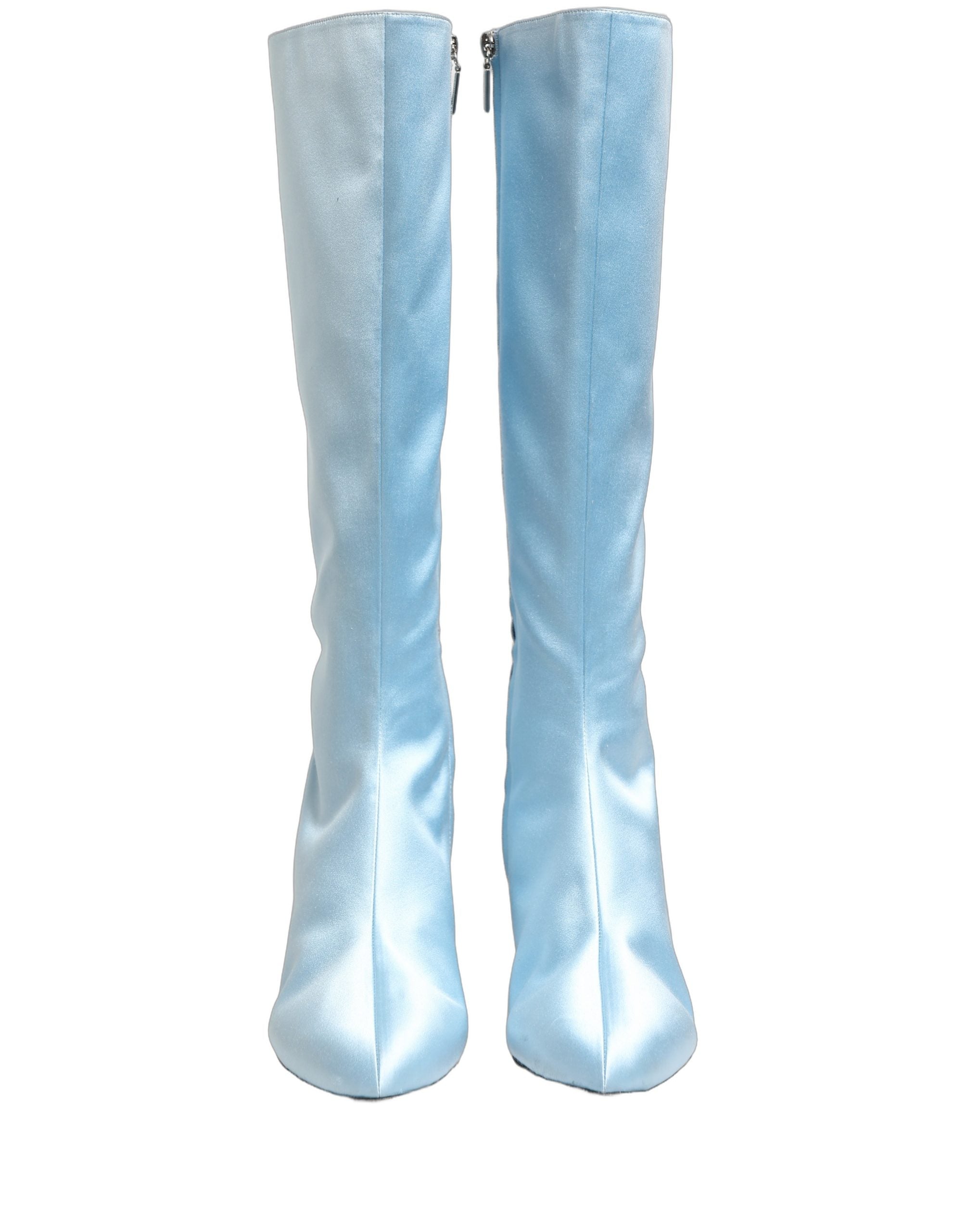 Dolce & Gabbana Light Blue Satin Knee High Boots Women's Shoes (Pre-Owned)