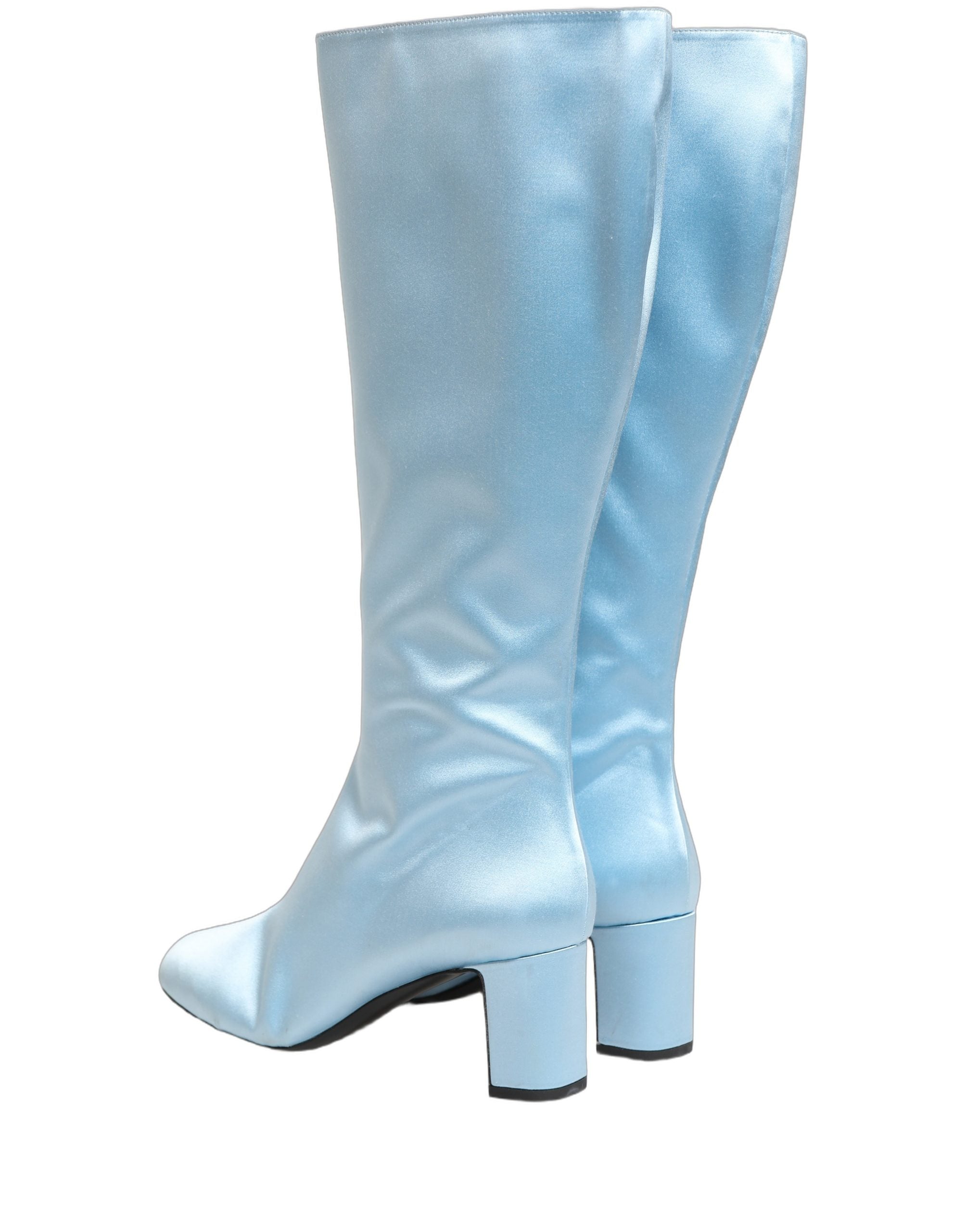 Dolce & Gabbana Light Blue Satin Knee High Boots Women's Shoes (Pre-Owned)
