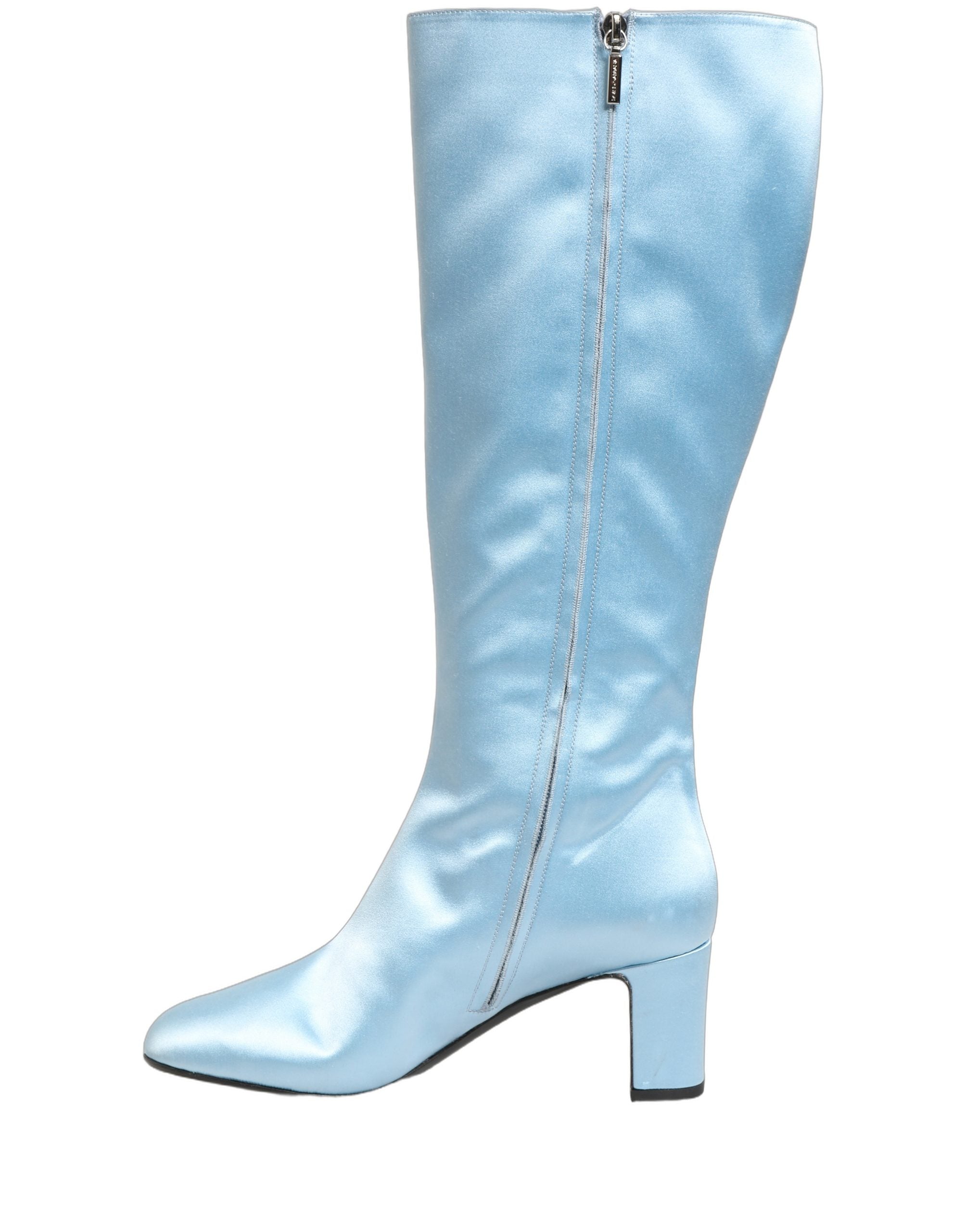 Dolce & Gabbana Light Blue Satin Knee High Boots Women's Shoes (Pre-Owned)