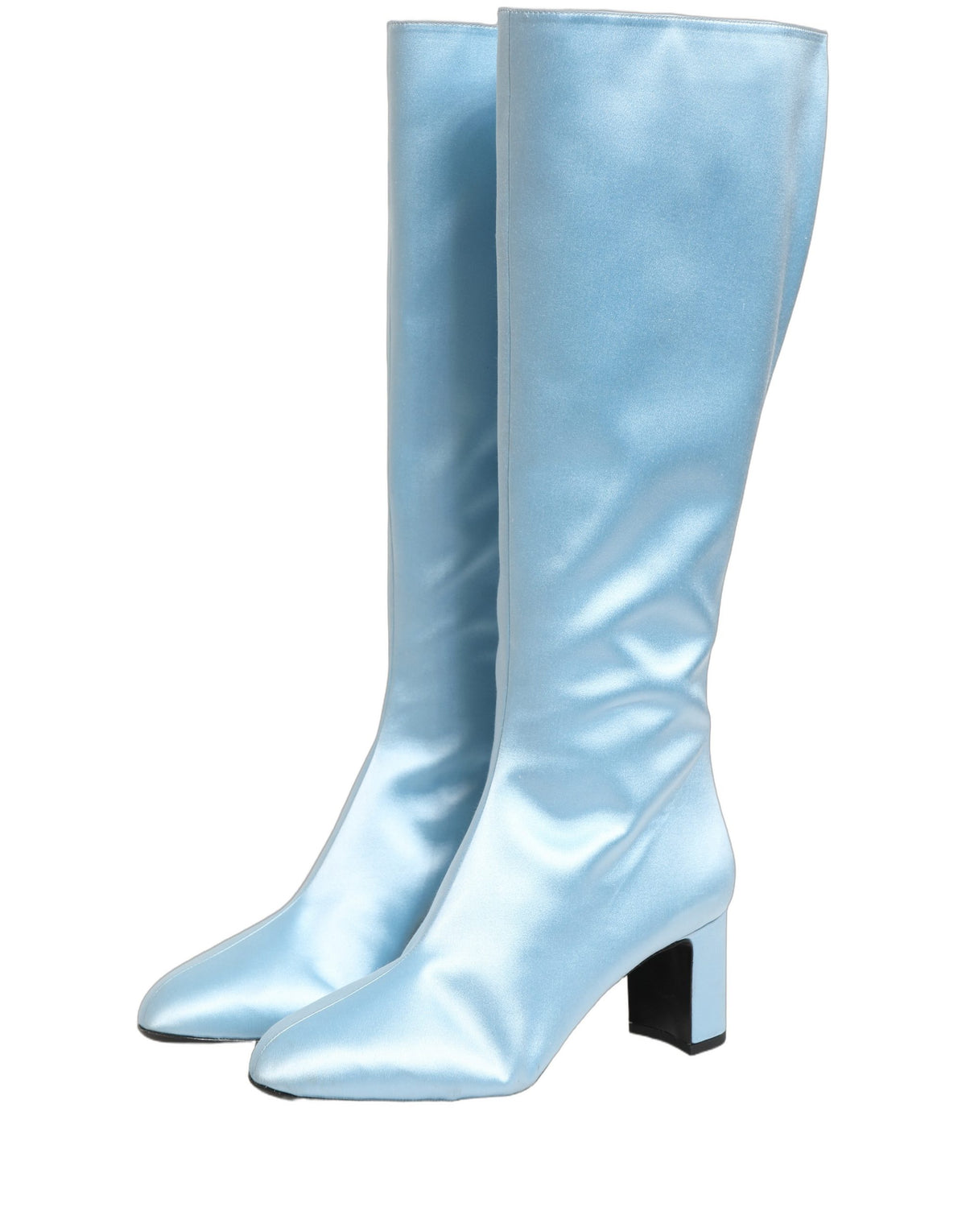 Dolce & Gabbana Light Blue Satin Knee High Boots Women's Shoes (Pre-Owned)
