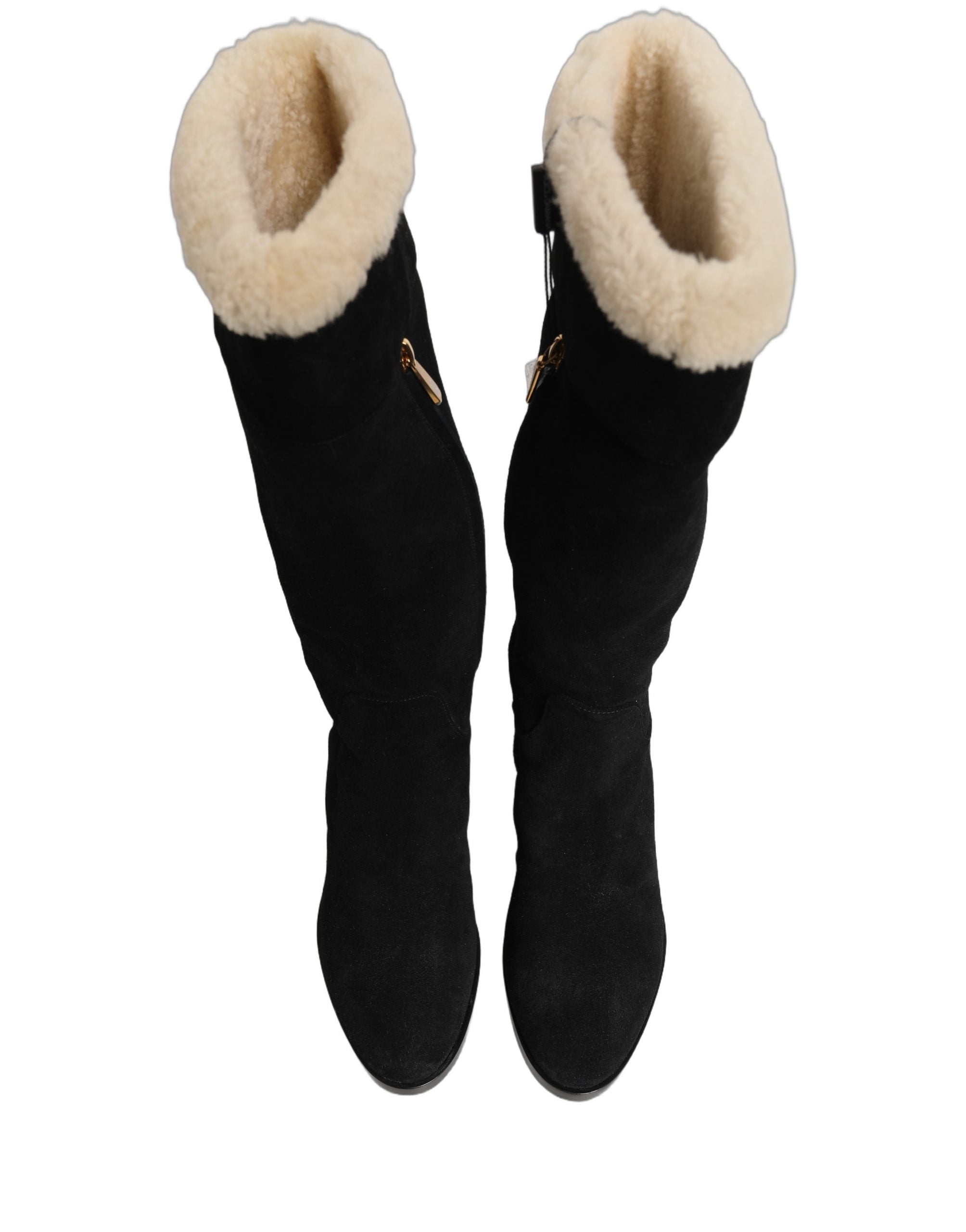 Dolce & Gabbana Suede Leather Knee High Boots Women's Black