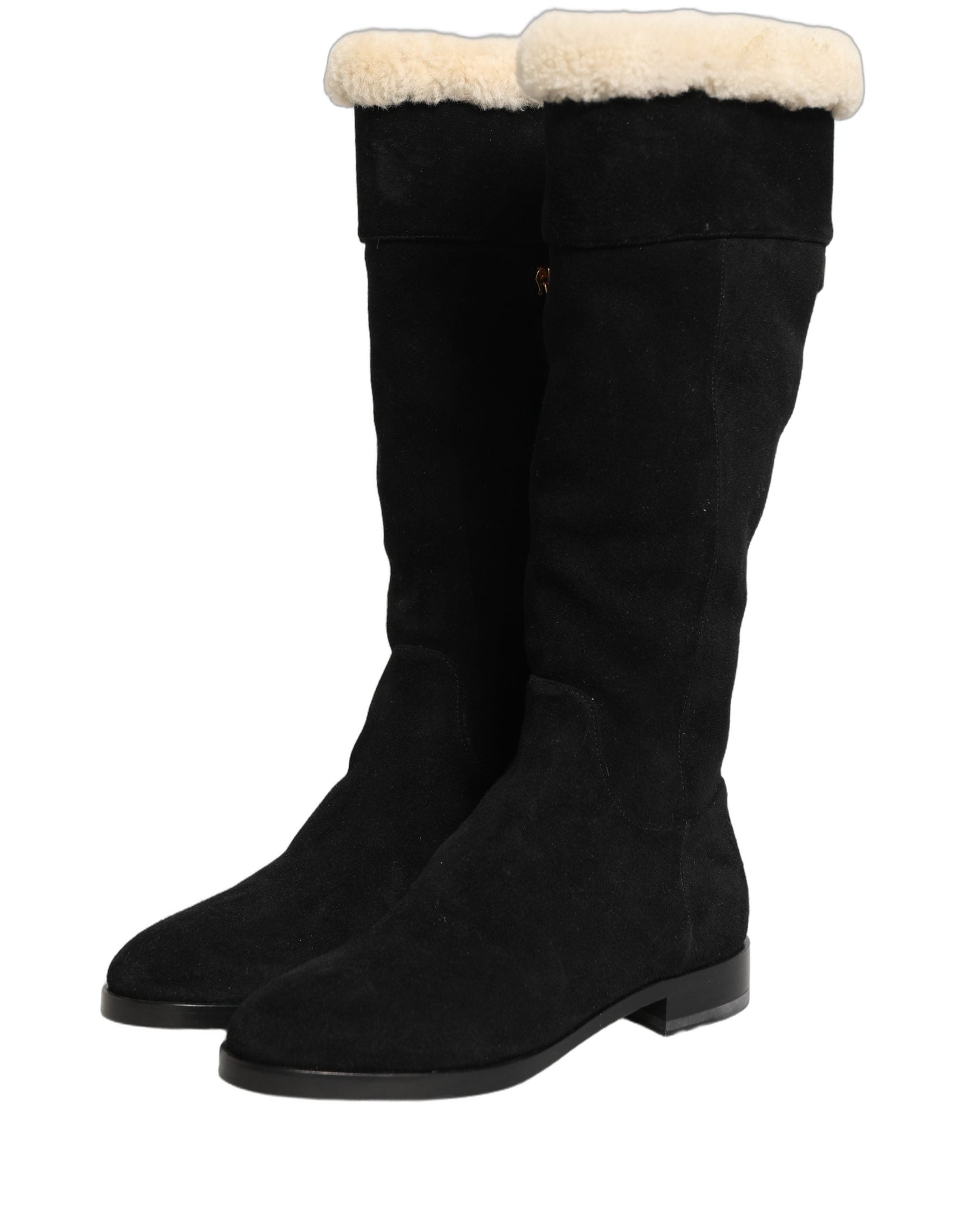 Dolce & Gabbana Suede Leather Knee High Boots Women's Black
