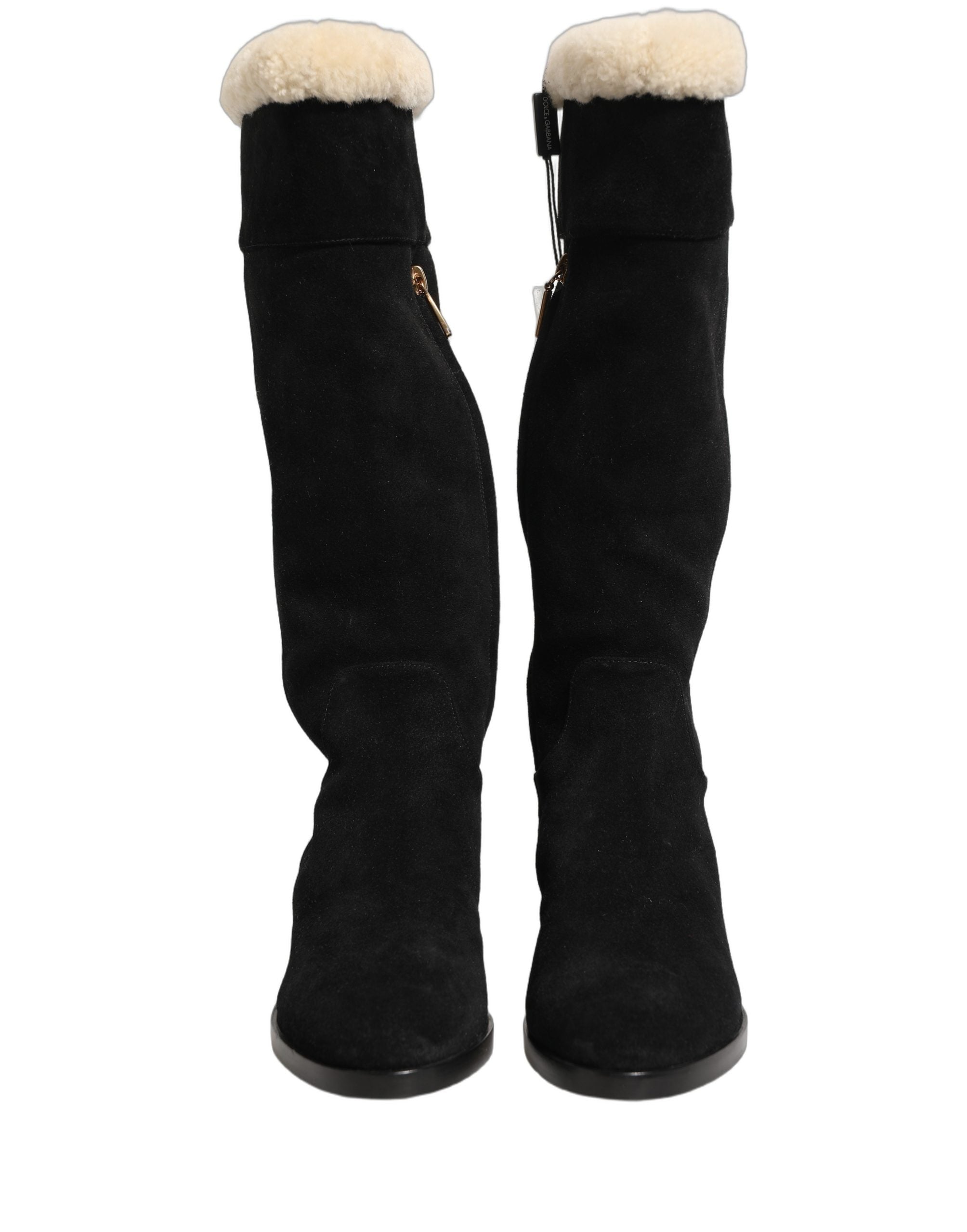 Dolce & Gabbana Suede Leather Knee High Boots Women's Black