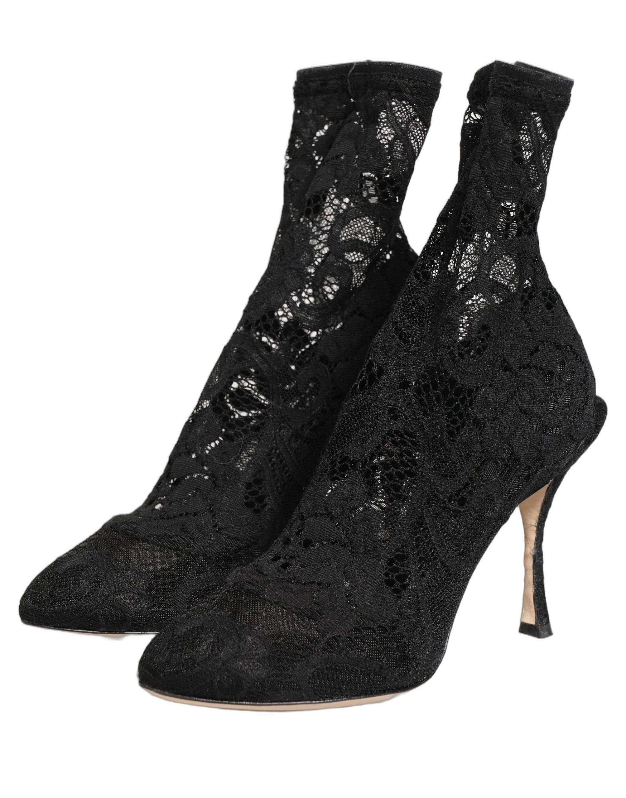Dolce & Gabbana Black Socks Taormina Lace Pumps Boots Women's Shoes (Pre-Owned)
