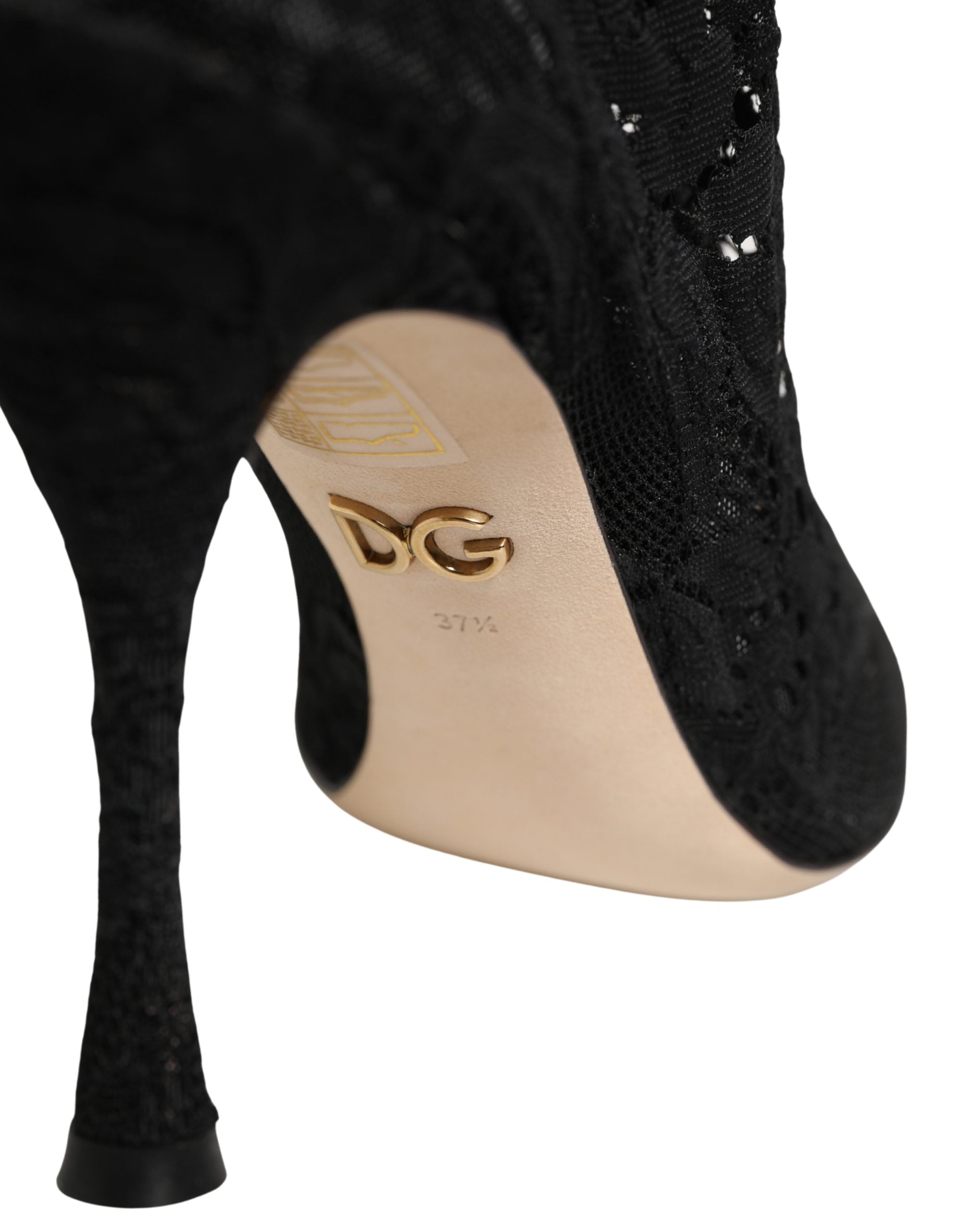 Dolce & Gabbana Black Socks Taormina Lace Pumps Boots Women's Shoes (Pre-Owned)