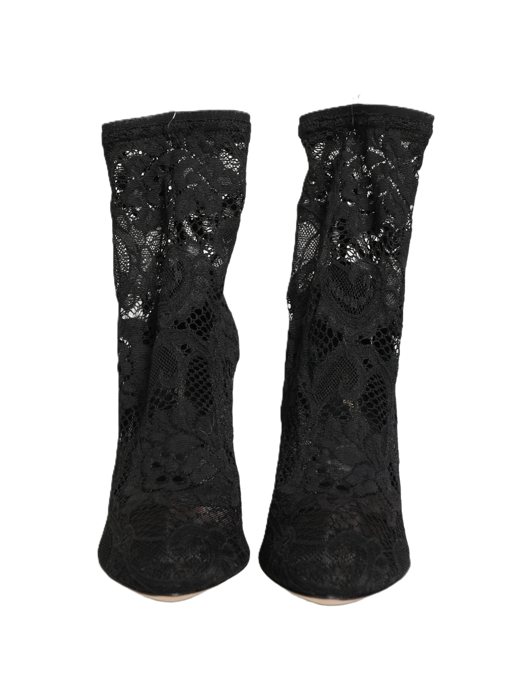 Dolce & Gabbana Black Socks Taormina Lace Pumps Boots Women's Shoes (Pre-Owned)