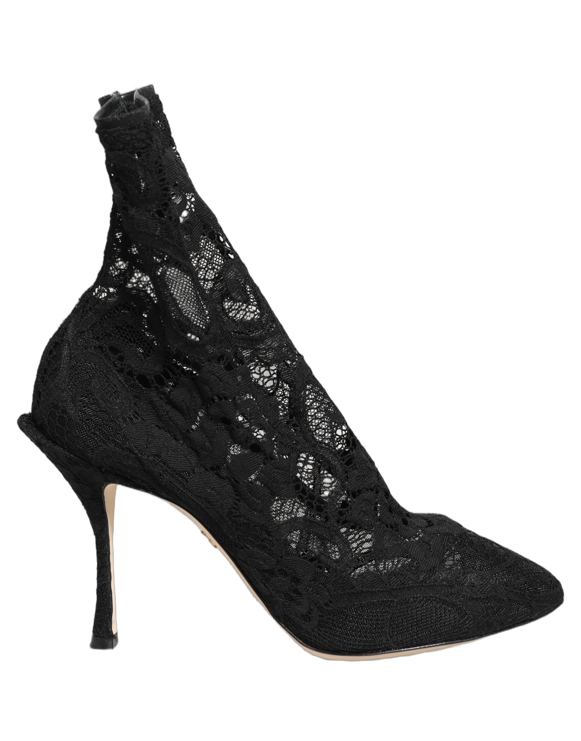 Dolce & Gabbana Black Socks Taormina Lace Pumps Boots Women's Shoes (Pre-Owned)