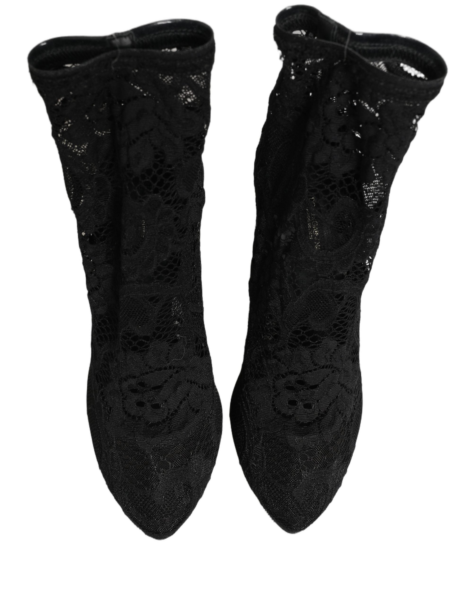 Dolce & Gabbana Black Socks Taormina Lace Pumps Boots Women's Shoes (Pre-Owned)