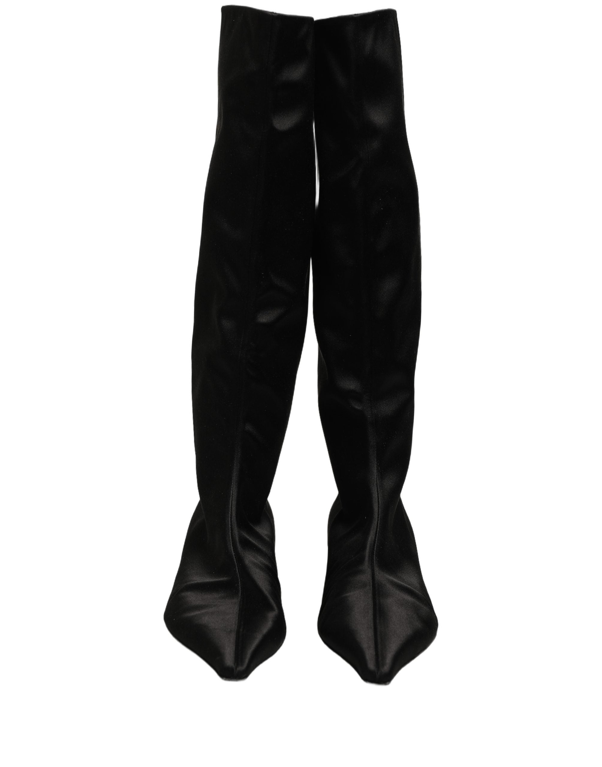 Dolce & Gabbana Black Satin Knee High Kitten Boots Women's Shoes (Pre-Owned)